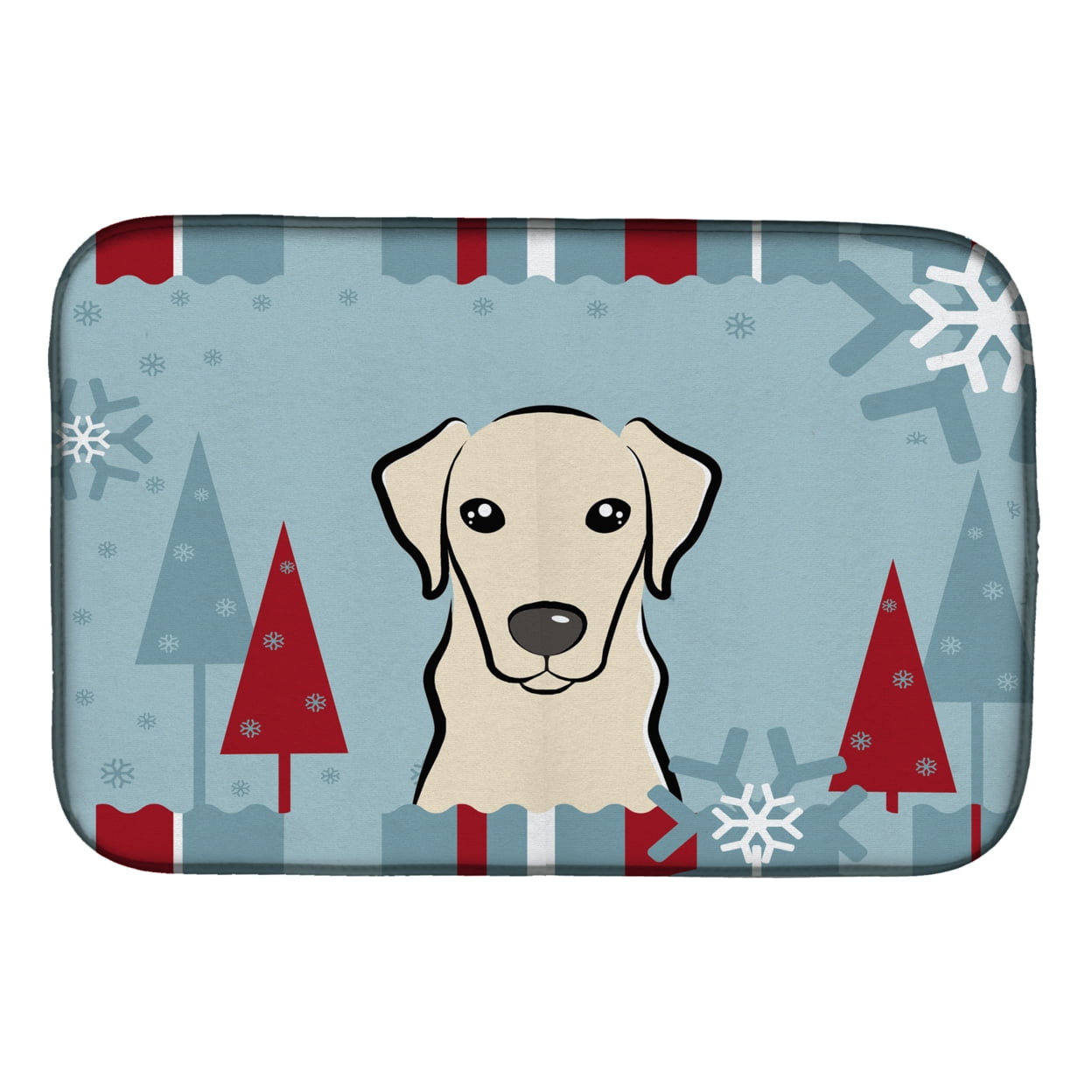 Winter Holiday Yellow Labrador Dish Drying Mat