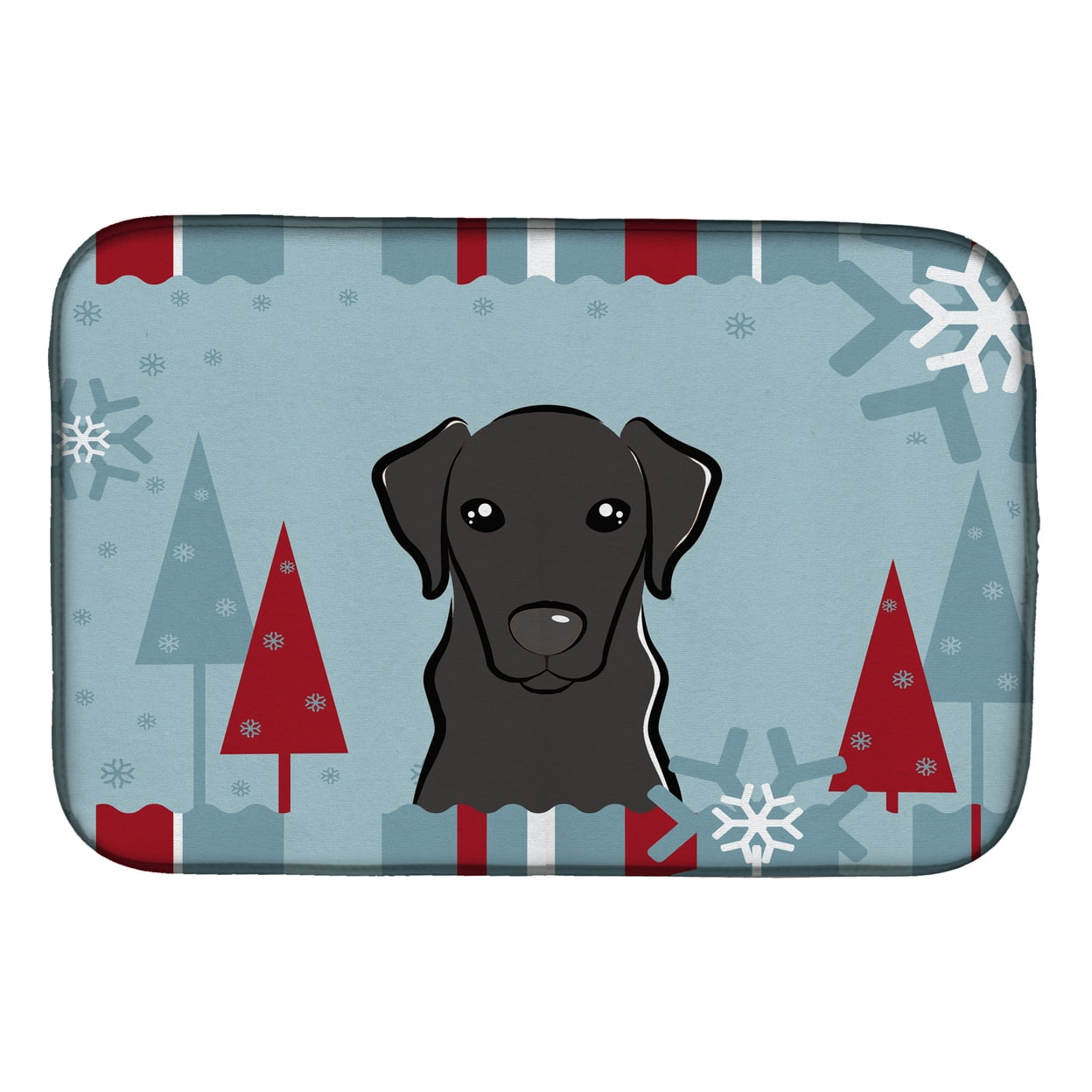 Winter Holiday Black Labrador Dish Drying Mat