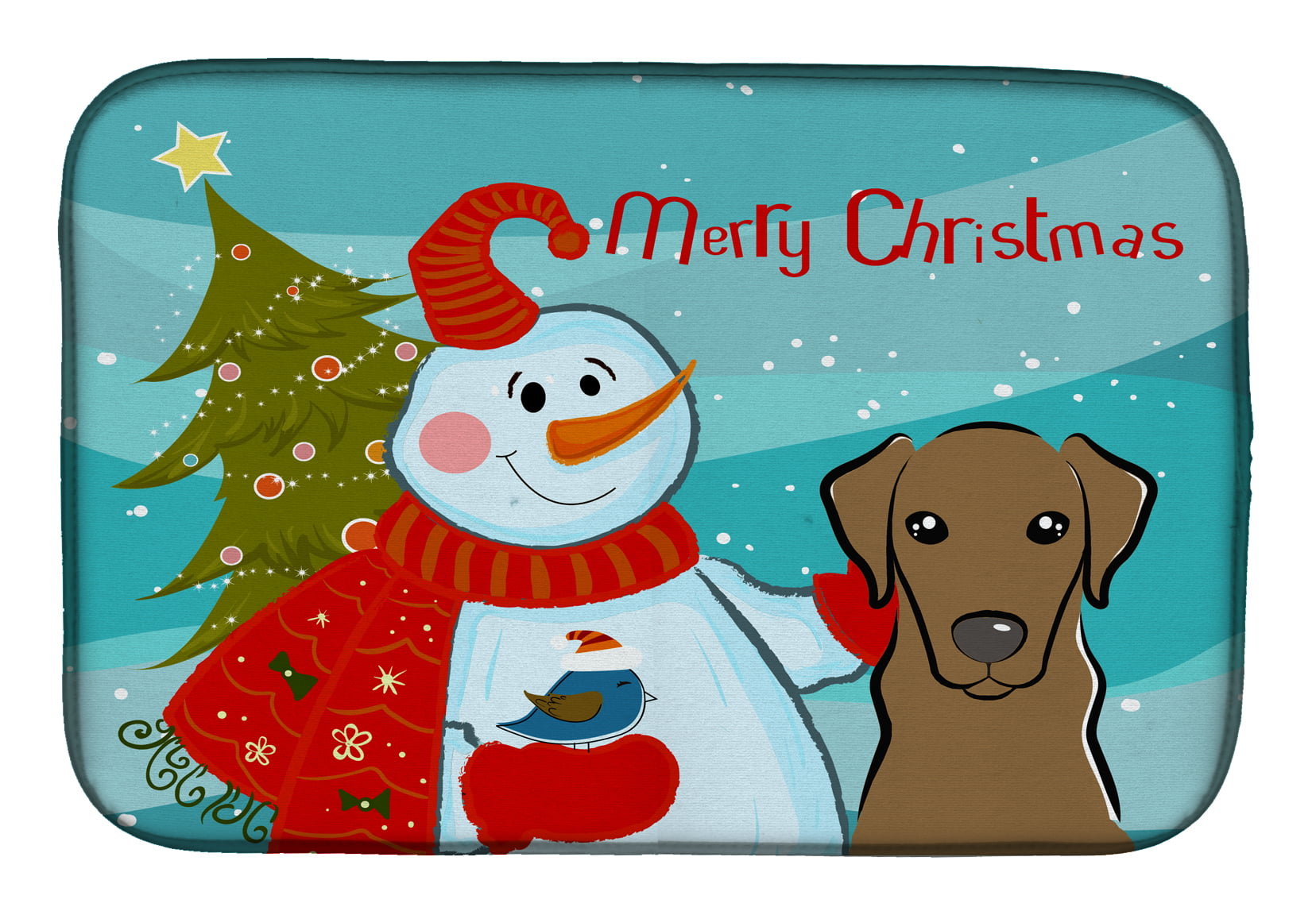 BB1854DDM Snowman With Chocolate Labrador Dish Drying Mat