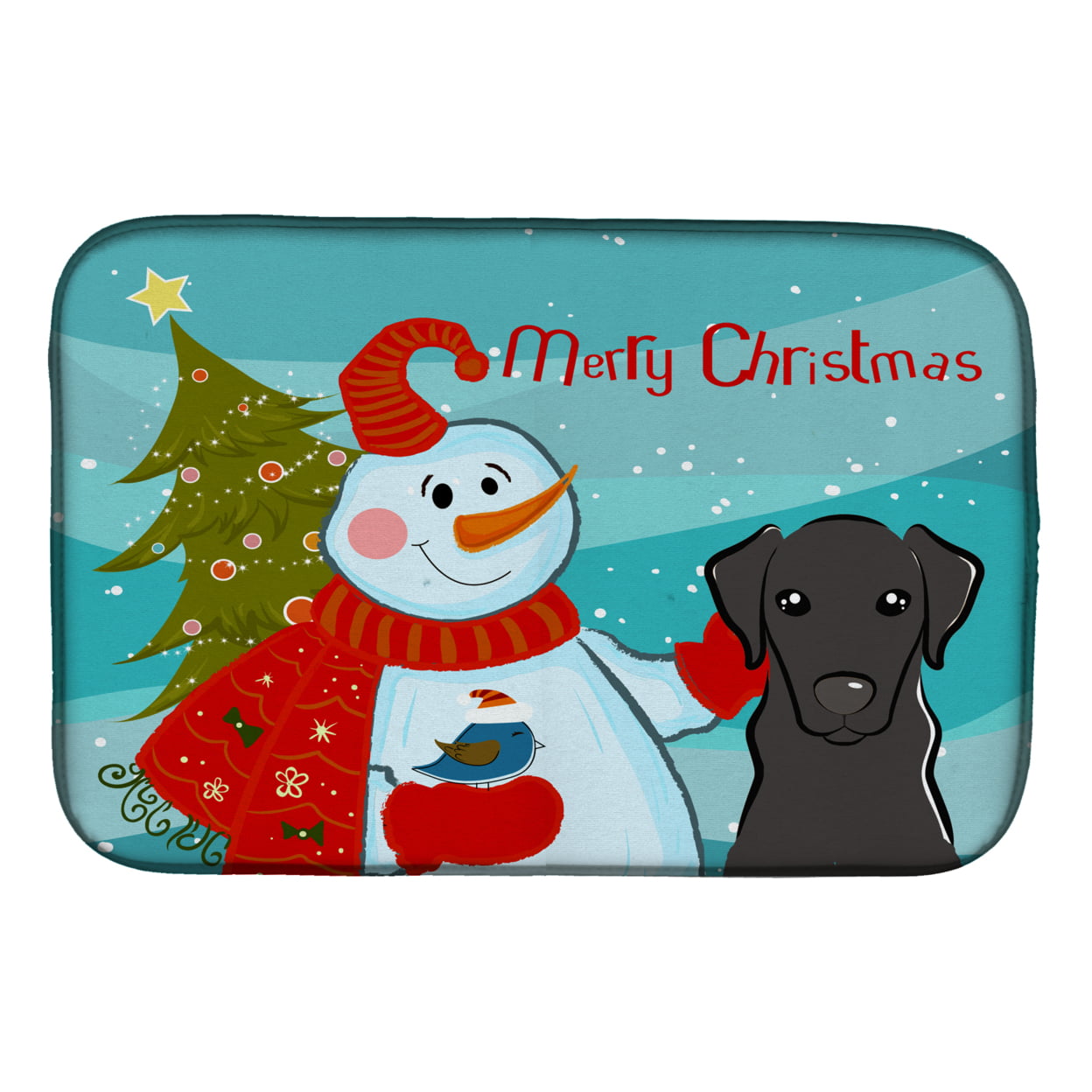 Snowman With Black Labrador Dish Drying Mat