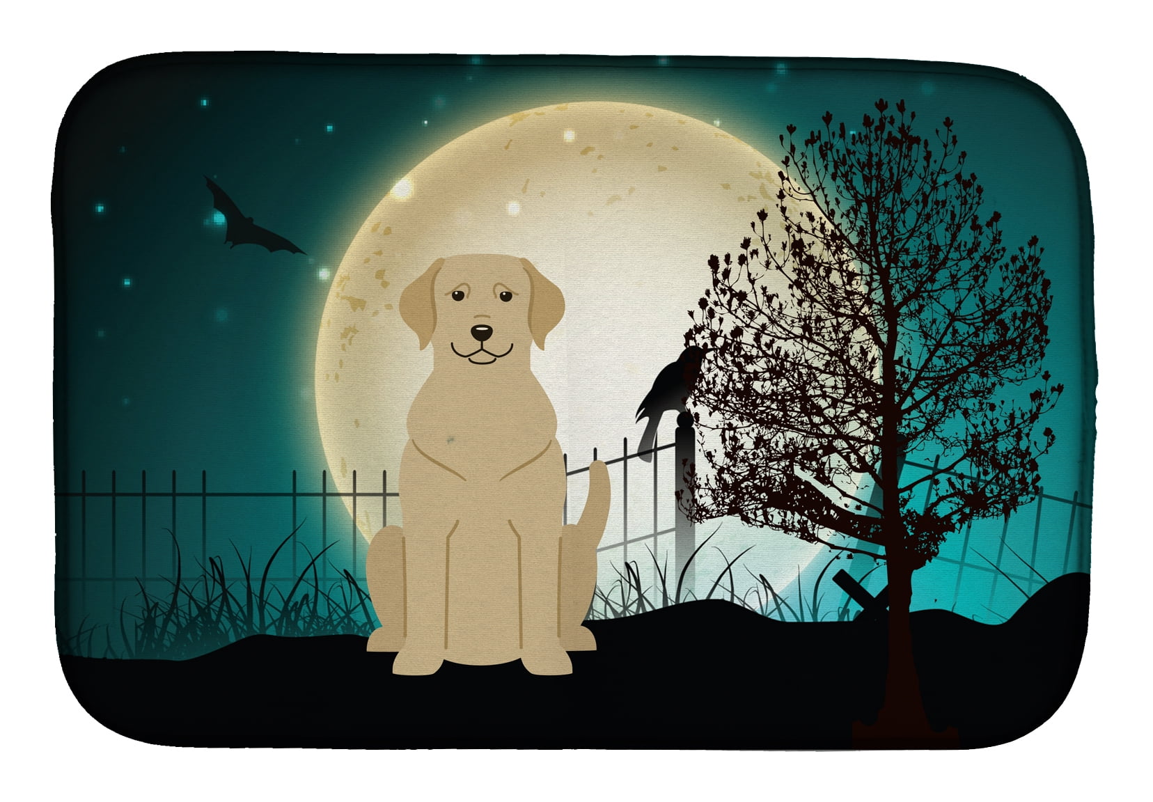BB2245DDM Halloween Scary Yellow Labrador Dish Drying Mat
