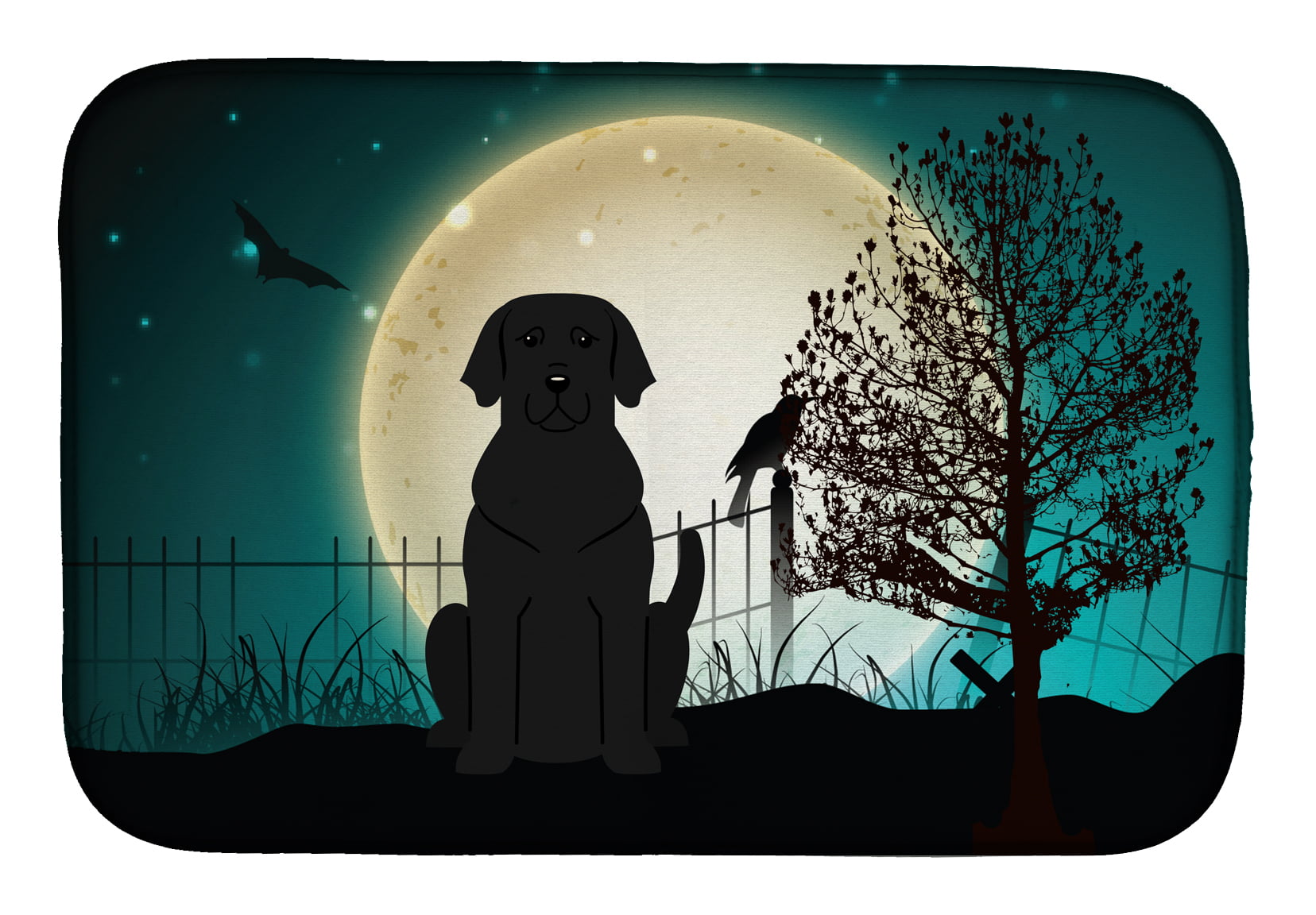 BB2247DDM Halloween Scary Black Labrador Dish Drying Mat