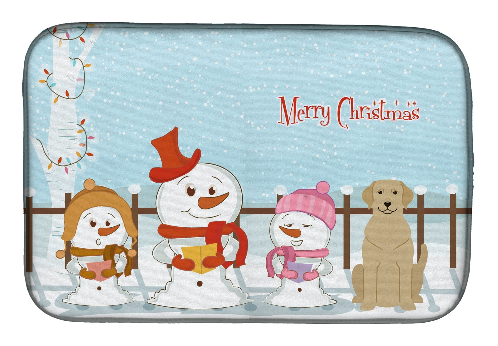 Merry Christmas Carolers Yellow Labrador Dish Drying Mat