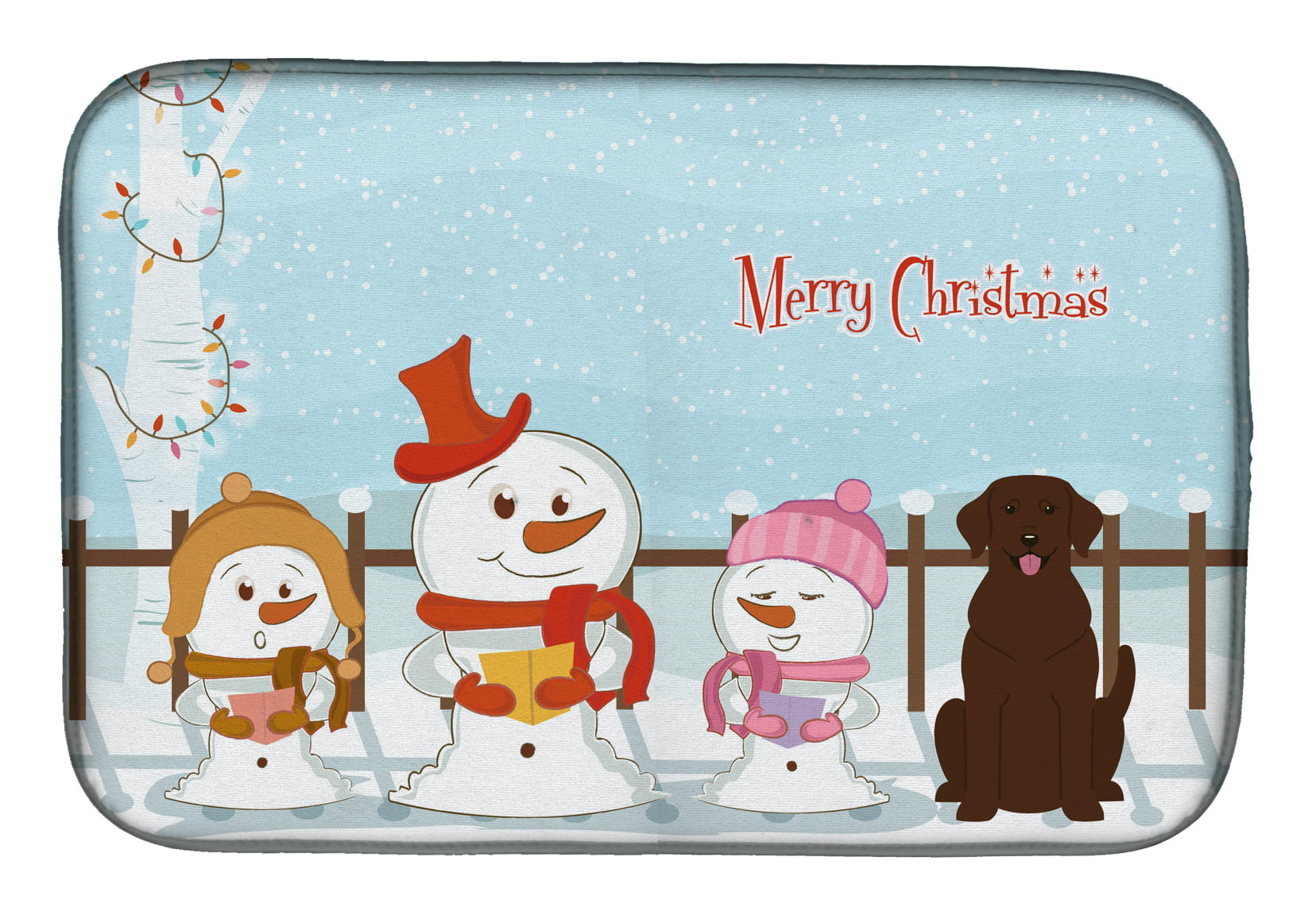 Merry Christmas Carolers Chocolate Labrador Dish Drying Mat