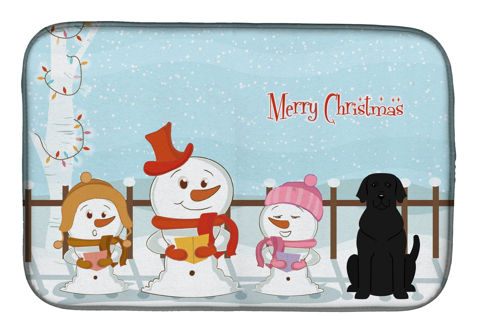 Merry Christmas Carolers Black Labrador Dish Drying Mat