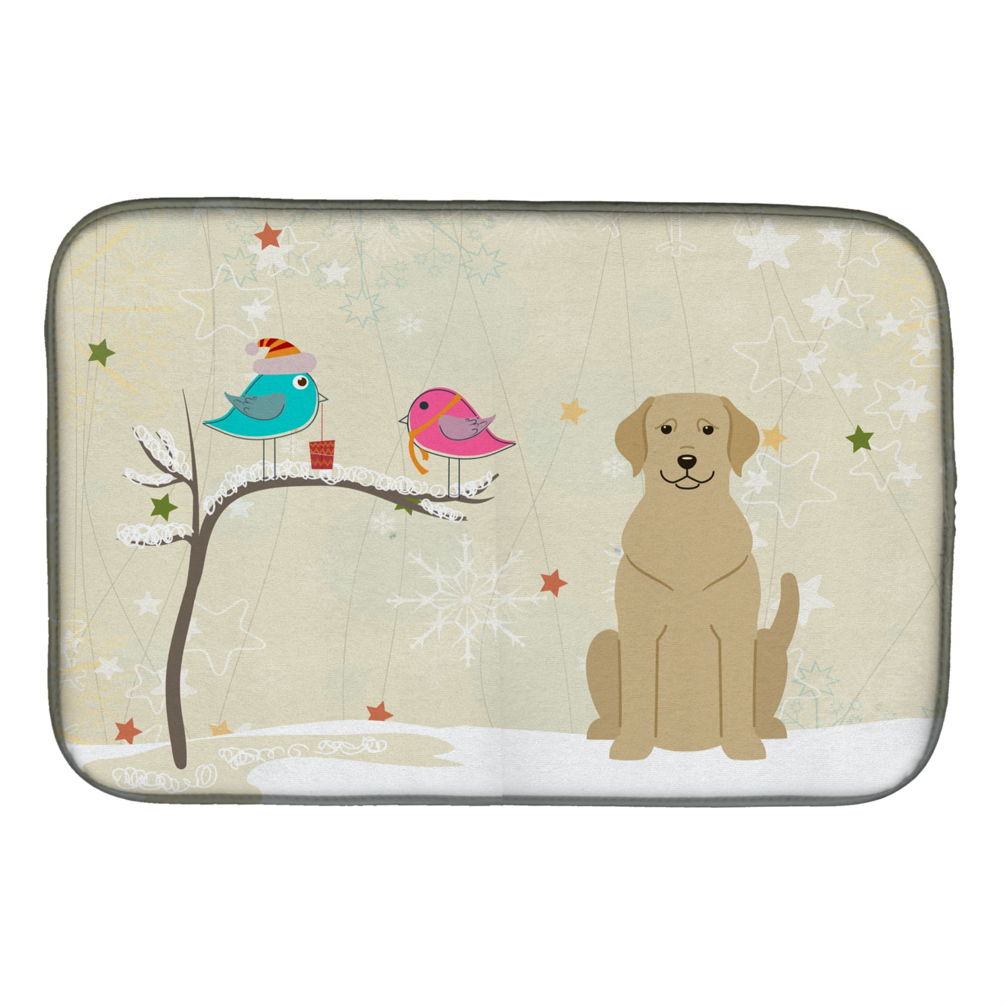 Christmas Presents Between Friends Yellow Labrador Dish Drying Mat