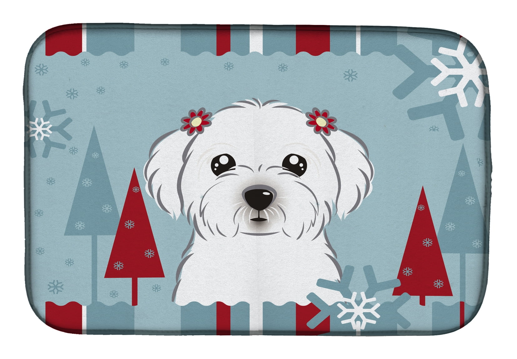 BB1704DDM Winter Holiday Maltese Dish Drying Mat