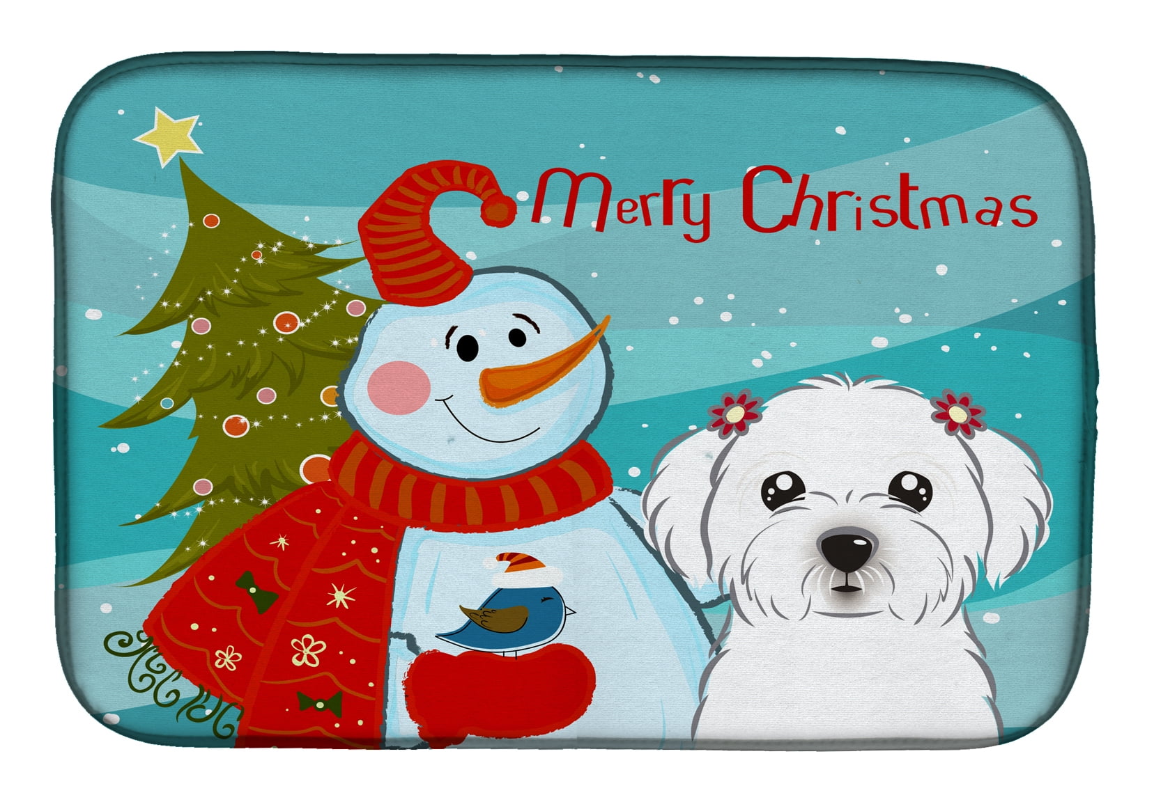 BB1828DDM Snowman With Maltese Dish Drying Mat