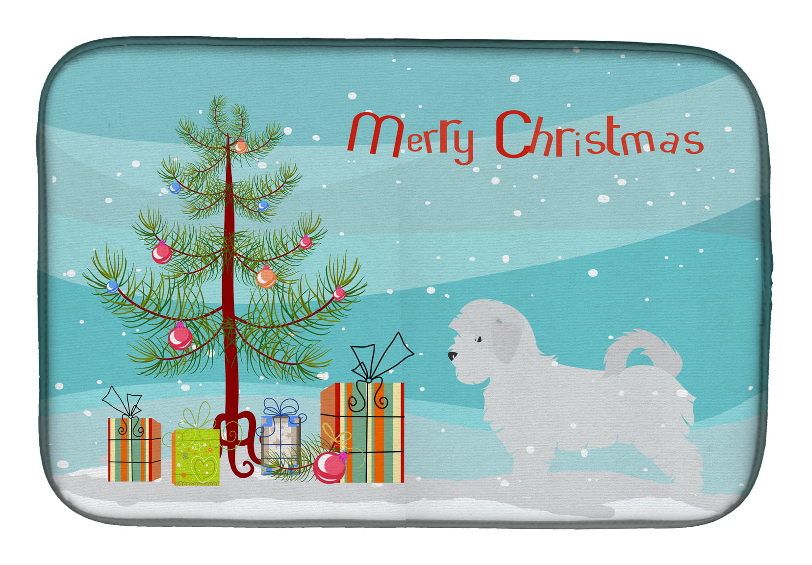 Maltese Merry Christmas Tree Dish Drying Mat