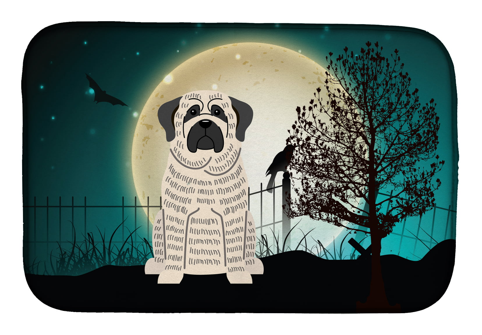 Halloween Scary Mastiff Brindle White Dish Drying Mat