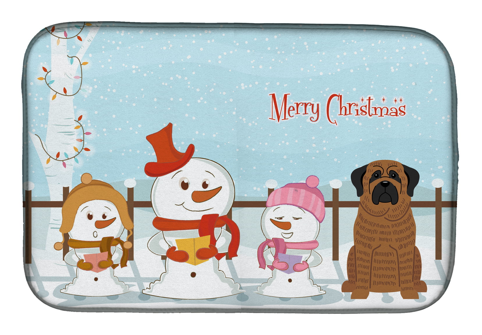Merry Christmas Carolers Mastiff Brindle Dish Drying Mat