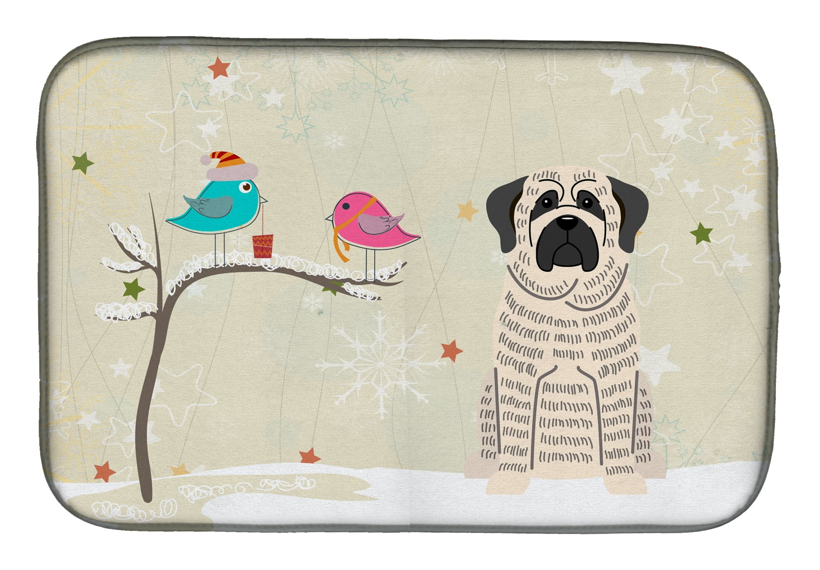 Christmas Presents Between Friends Mastiff Brindle White Dish Drying Mat