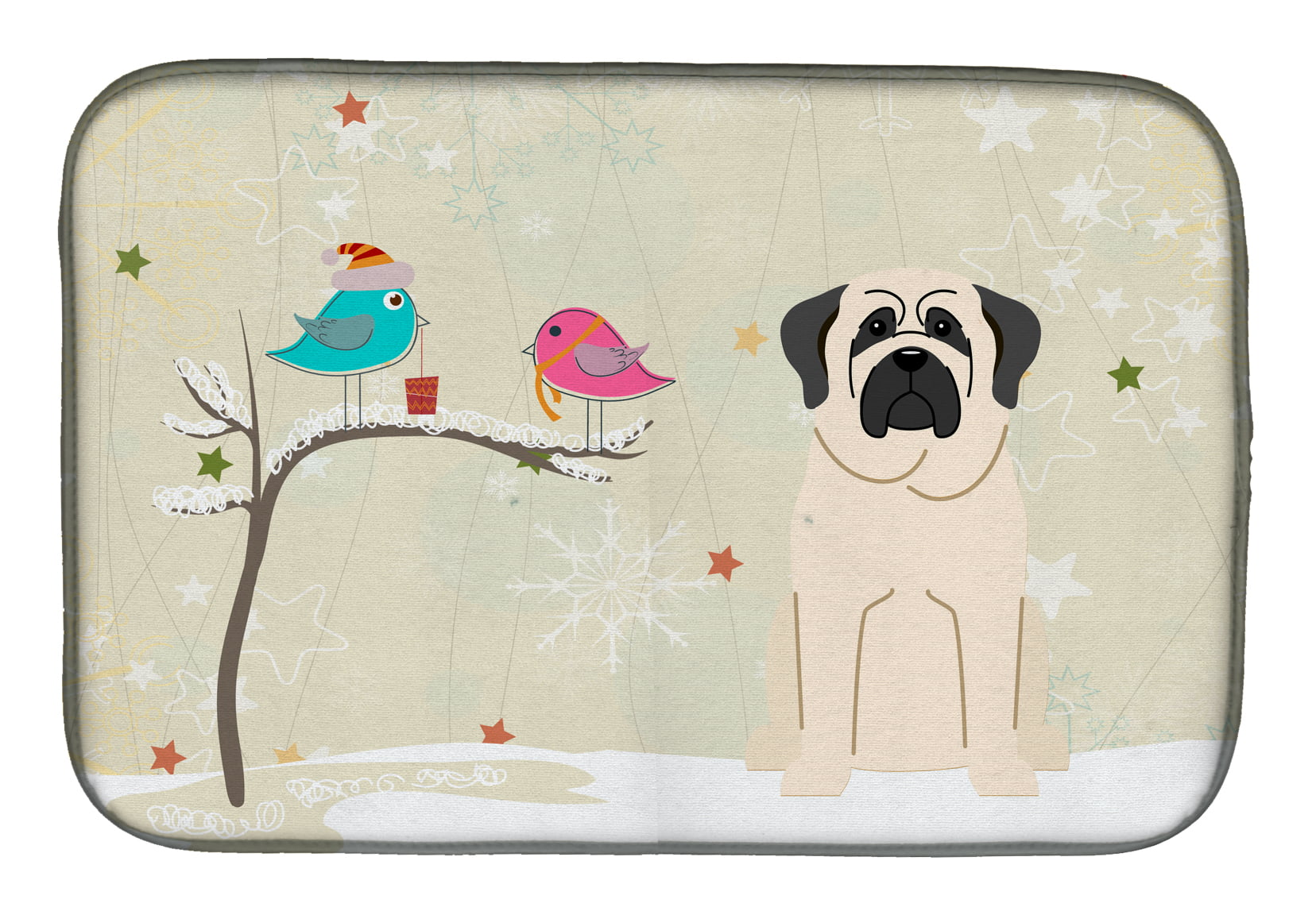 Christmas Presents Between Friends Mastiff White Dish Drying Mat