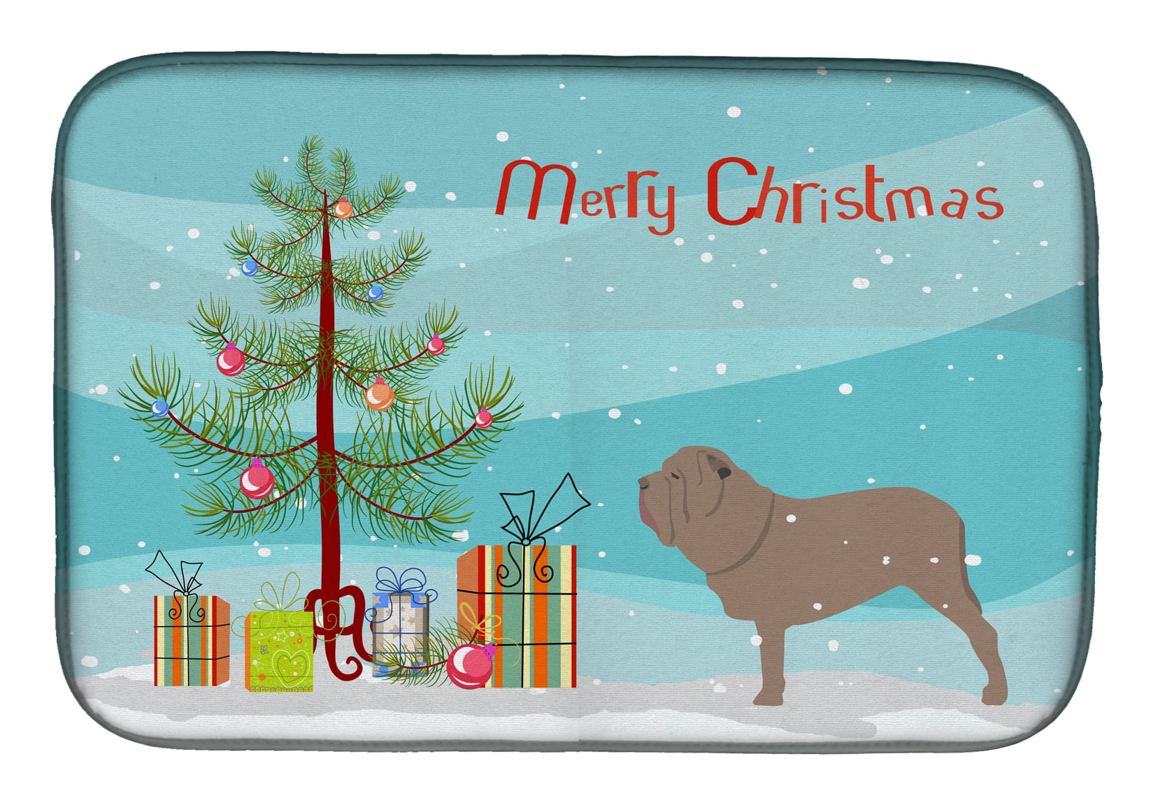Neapolitan Mastiff Merry Christmas Tree Dish Drying Mat