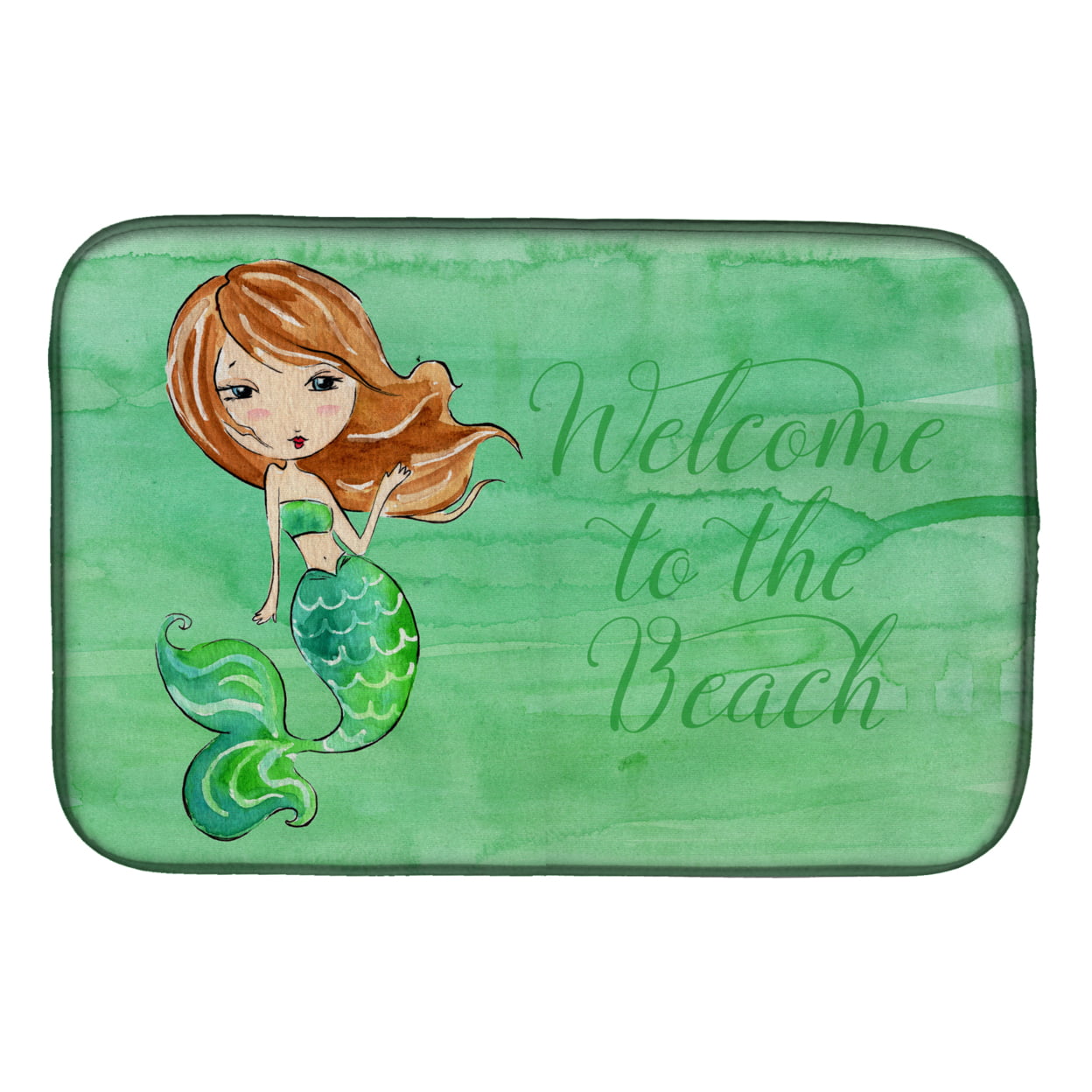 Mermaid Welcome Green Dish Drying Mat