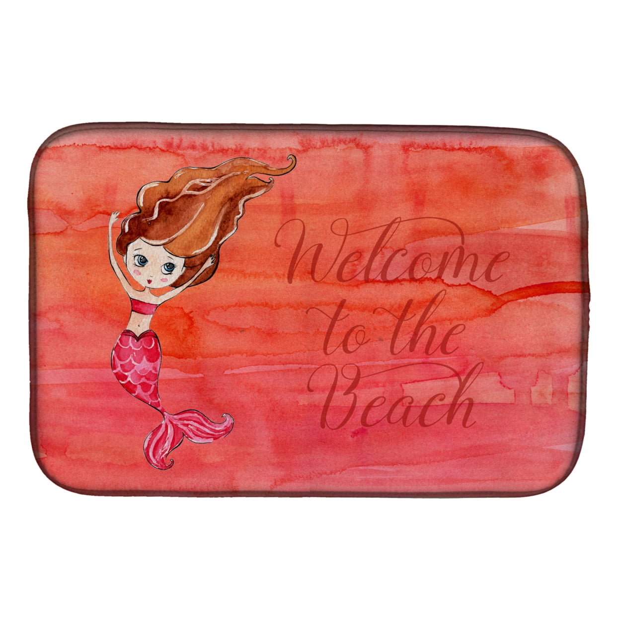 Mermaid Welcome Red Dish Drying Mat