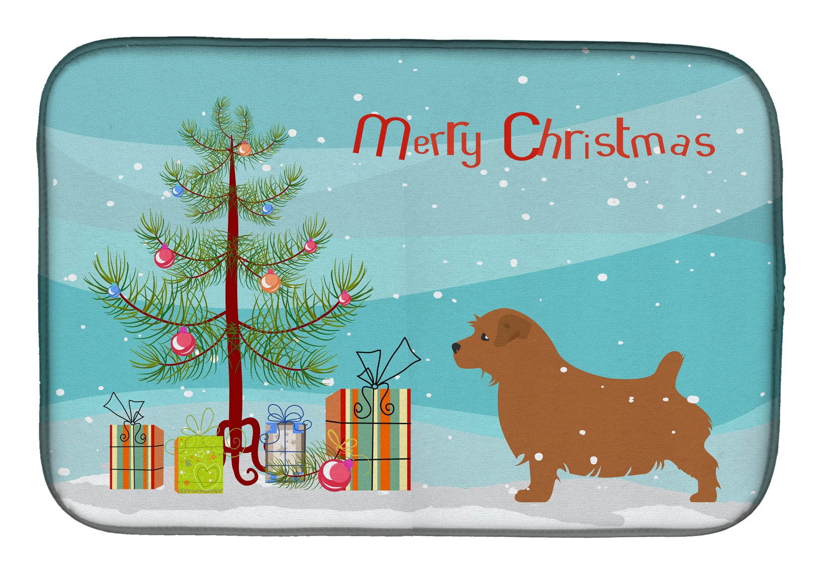 Norfolk Terrier Merry Christmas Tree Dish Drying Mat