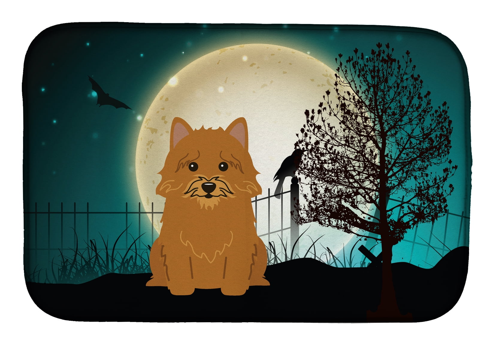 Halloween Scary Norwich Terrier Dish Drying Mat