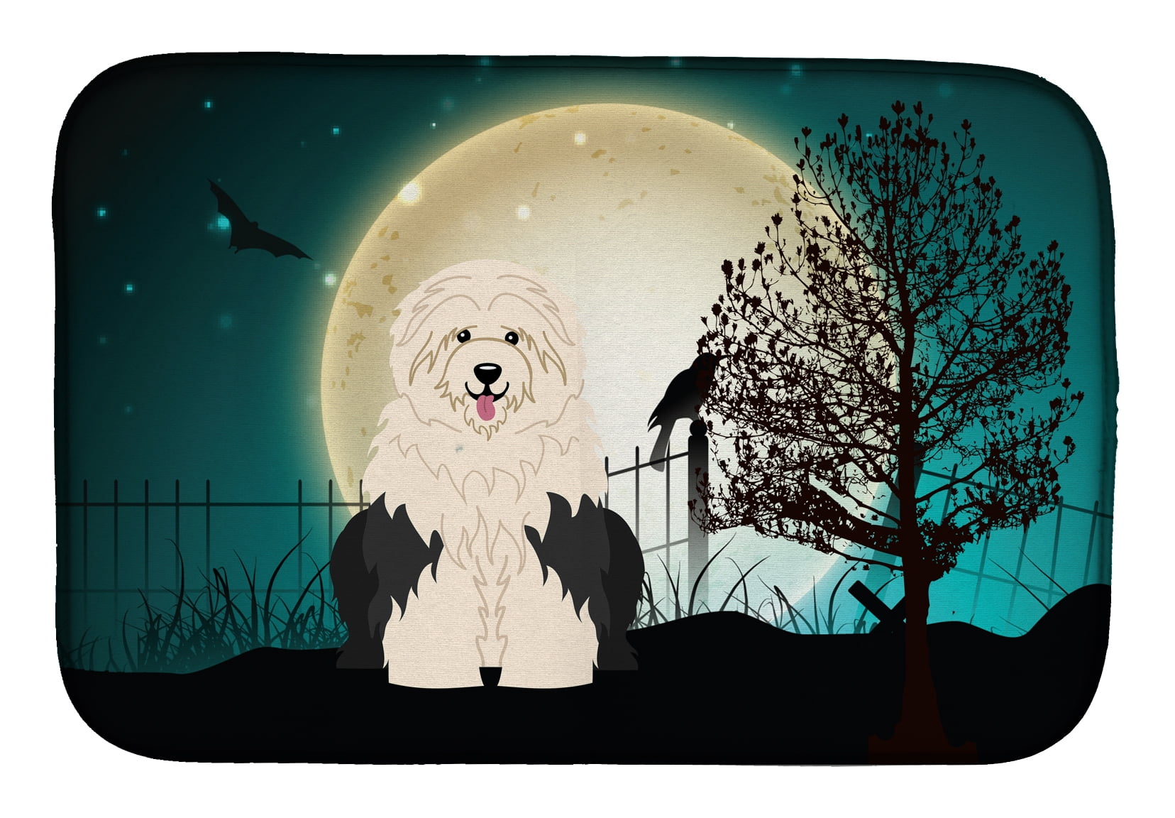BB2286DDM Halloween Scary Old English Sheepdog Dish Drying Mat