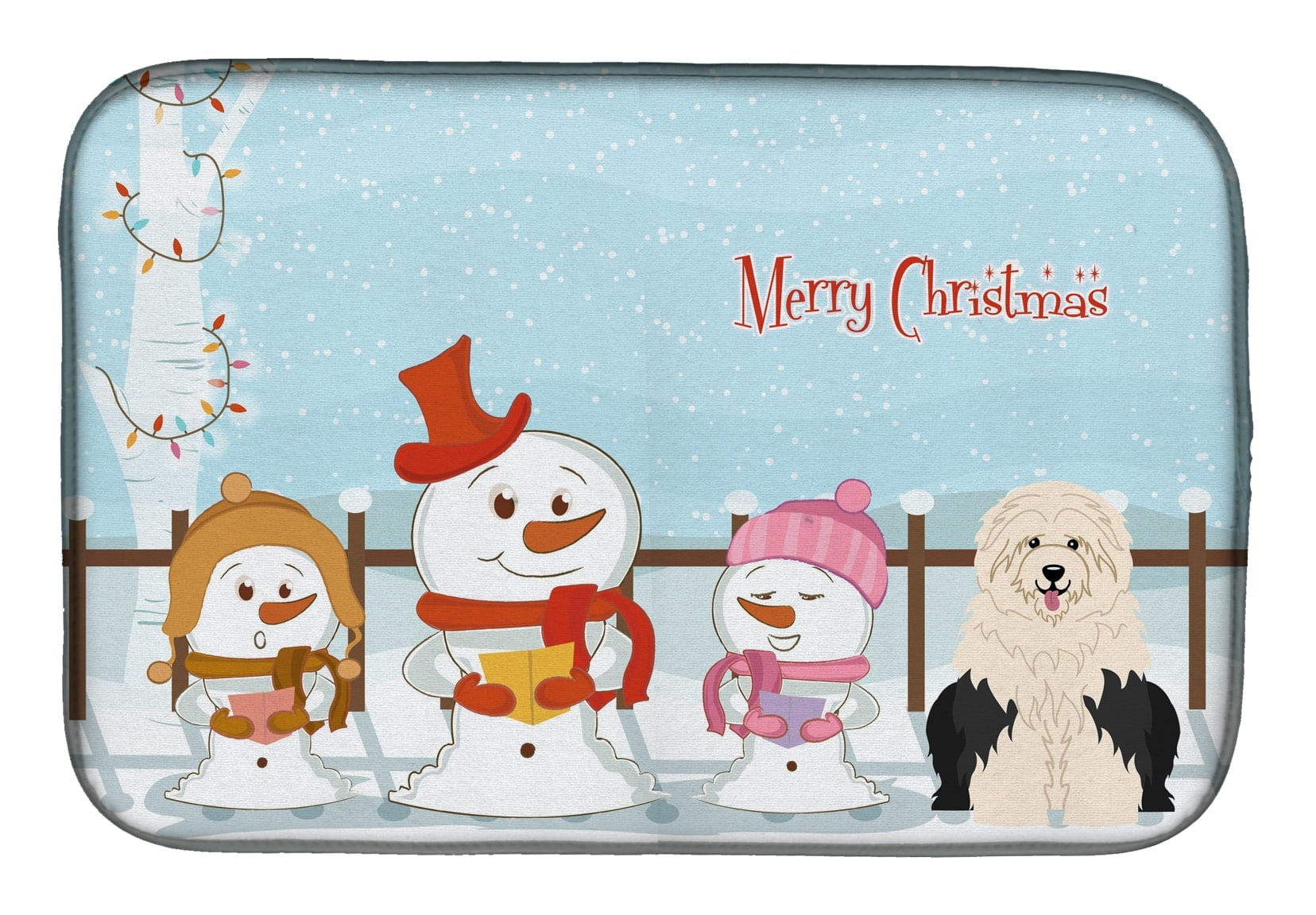 Carolines Treasures BB2427DDM Merry Christmas Carolers Old English Sheepdog Dish Drying Mat