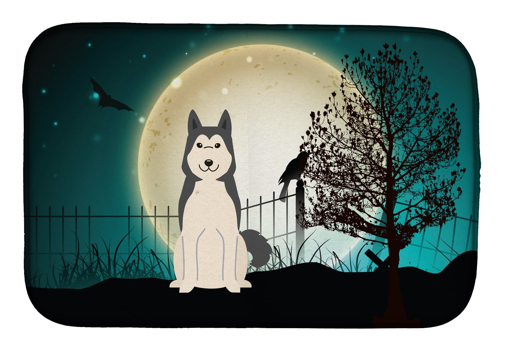Halloween Scary West Siberian Laika Spitz Dish Drying Mat
