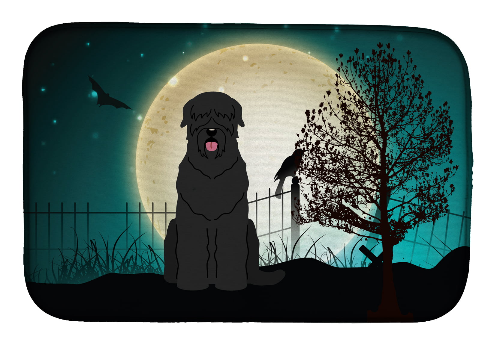 Halloween Scary Black Russian Terrier Dish Drying Mat