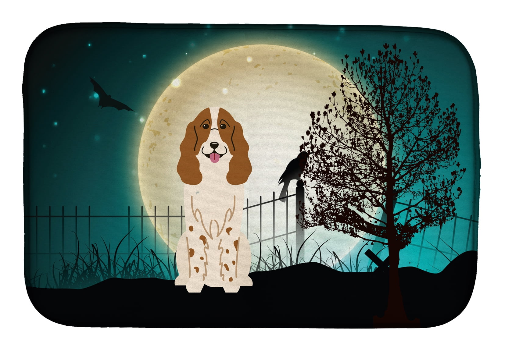 Halloween Scary Russian Spaniel Dish Drying Mat