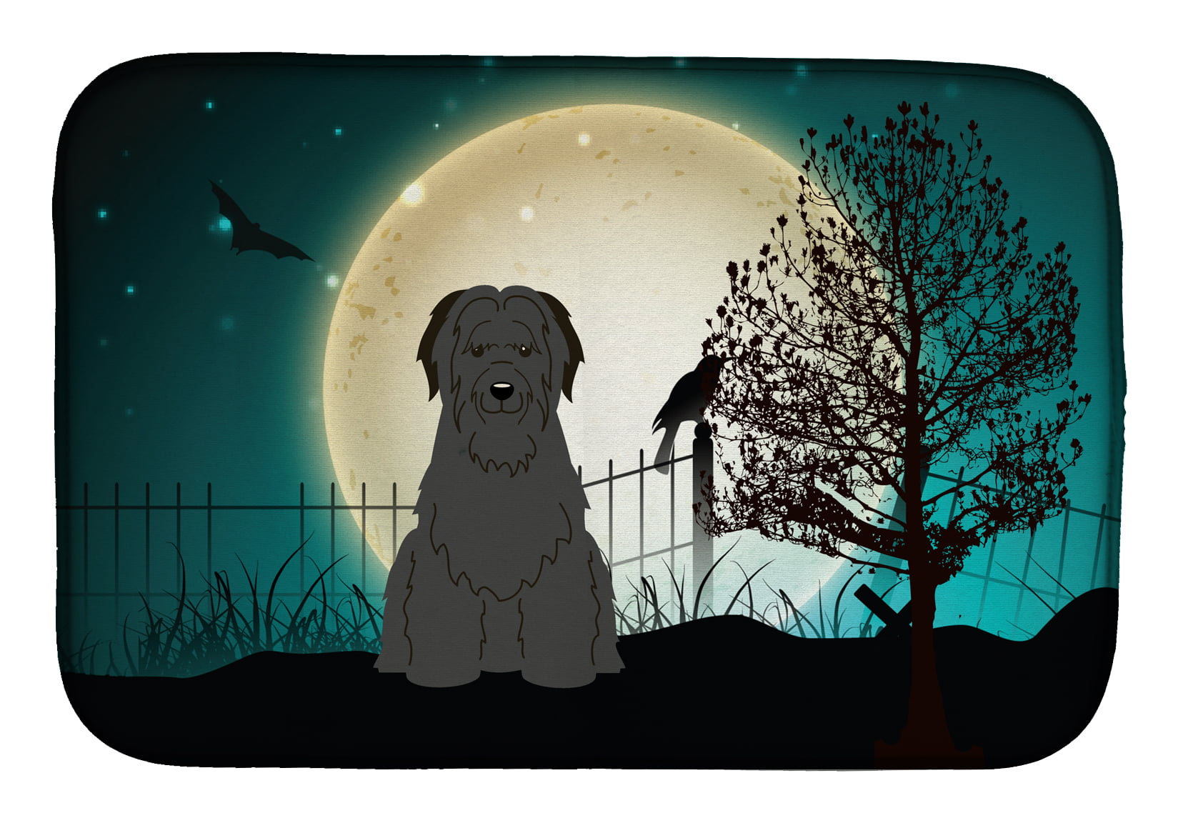 Halloween Scary Briard Black Dish Drying Mat