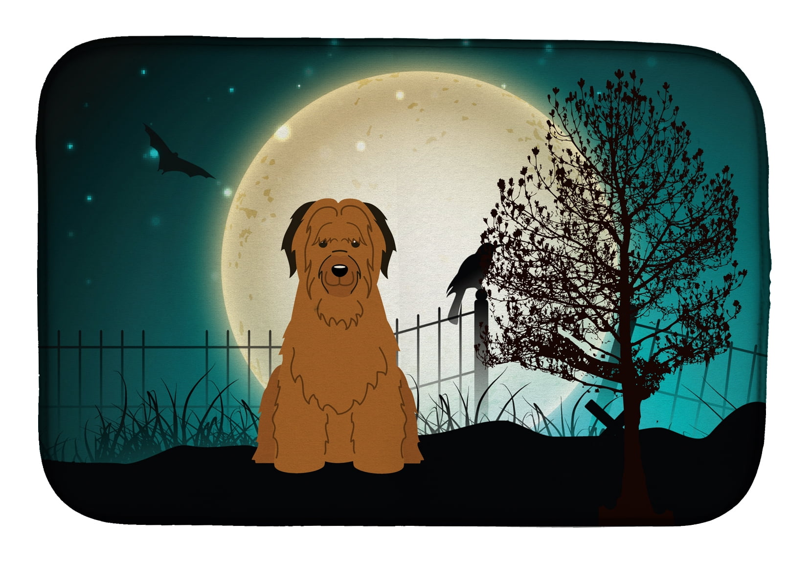 Halloween Scary Briard Brown Dish Drying Mat