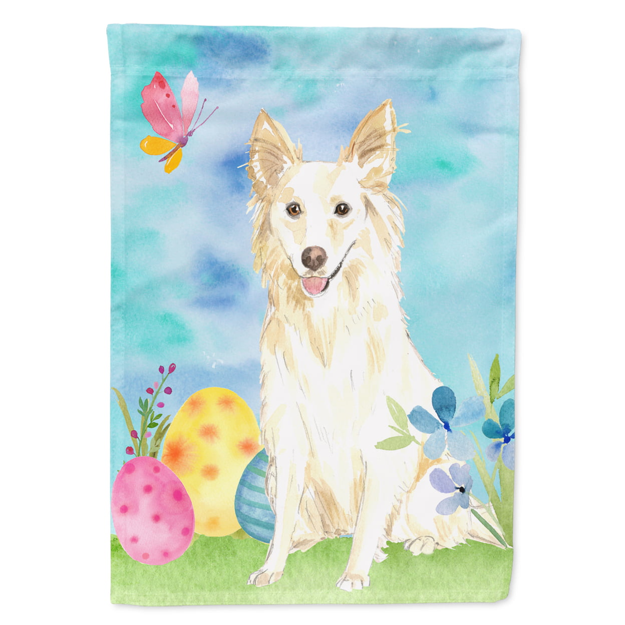 CK1893GF Easter Eggs White Collie Garden Size Flag