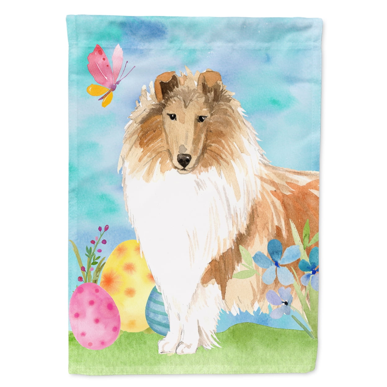 CK1904GF Easter Eggs Rough Collie Garden Size Flag