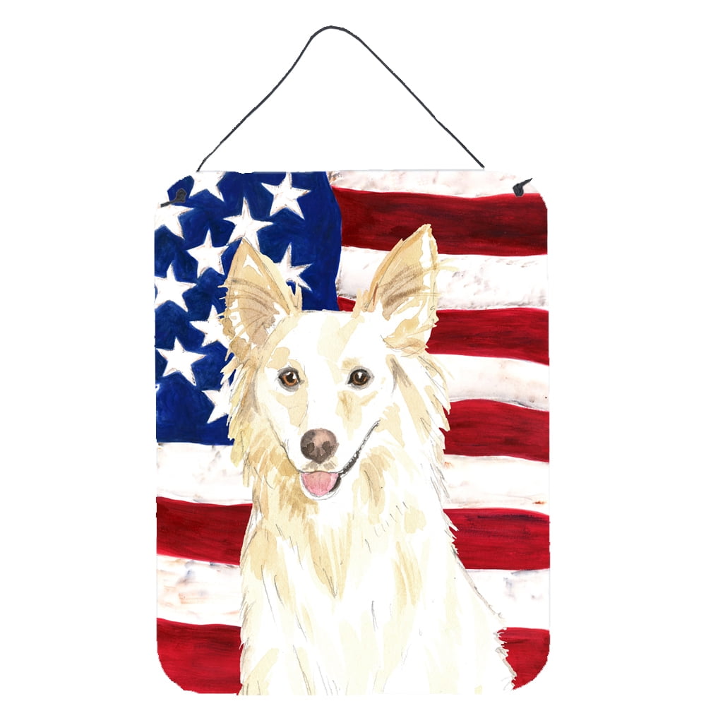 Patriotic USA White Collie Wall or Door Hanging Prints
