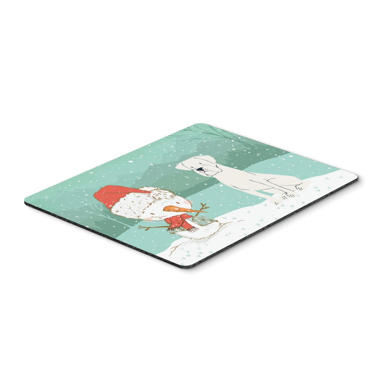 White Boxer & Snowman Christmas Mouse Pad, Hot Pad or Trivet