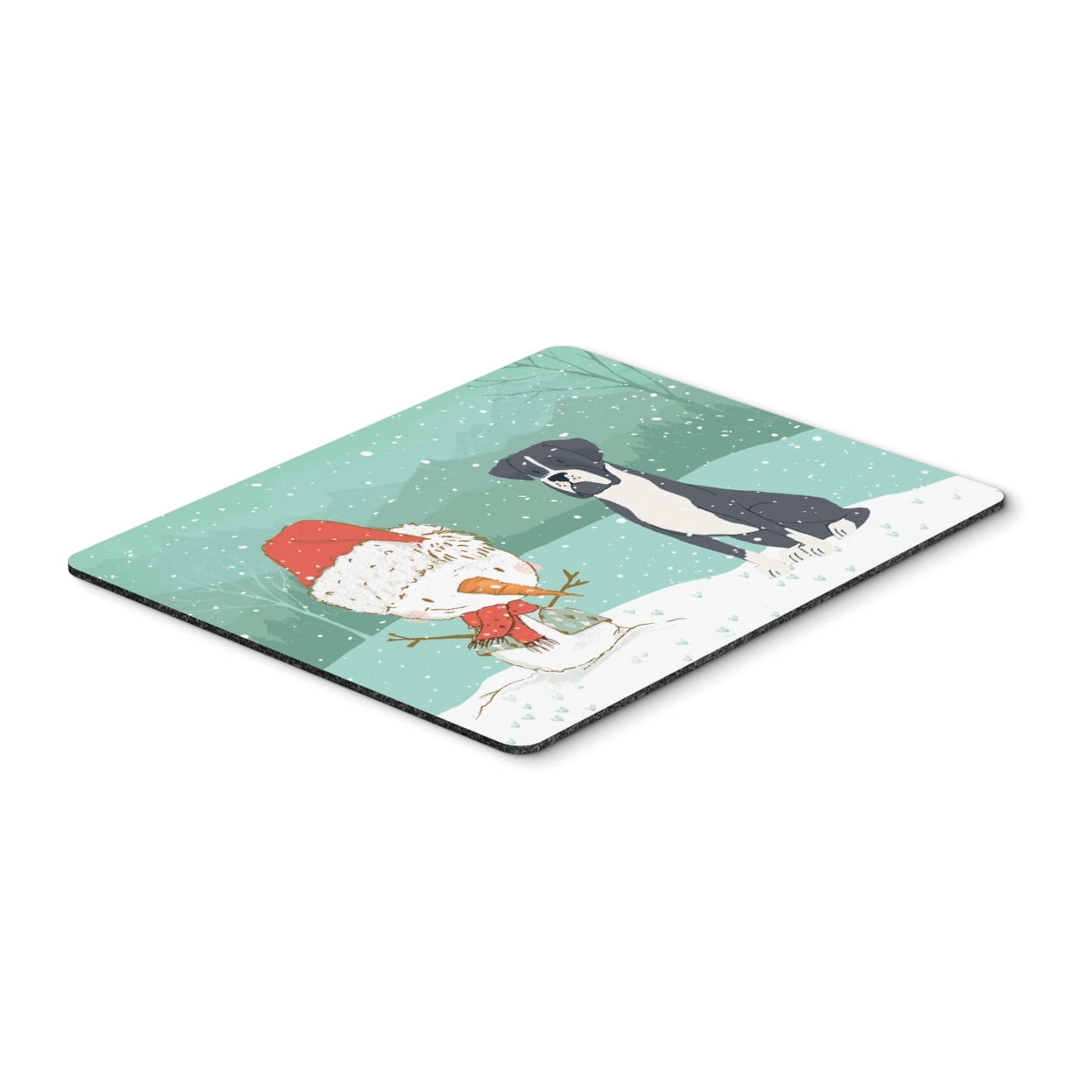Black Boxer & Snowman Christmas Mouse Pad, Hot Pad or Trivet