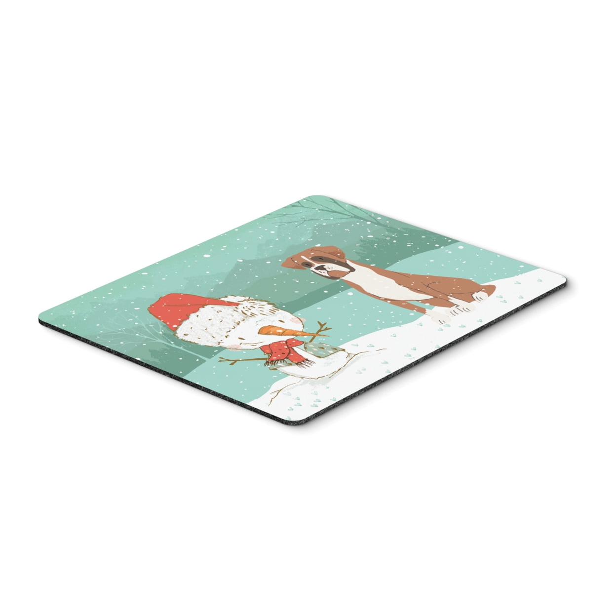 Fawn Boxer & Snowman Christmas Mouse Pad, Hot Pad or Trivet