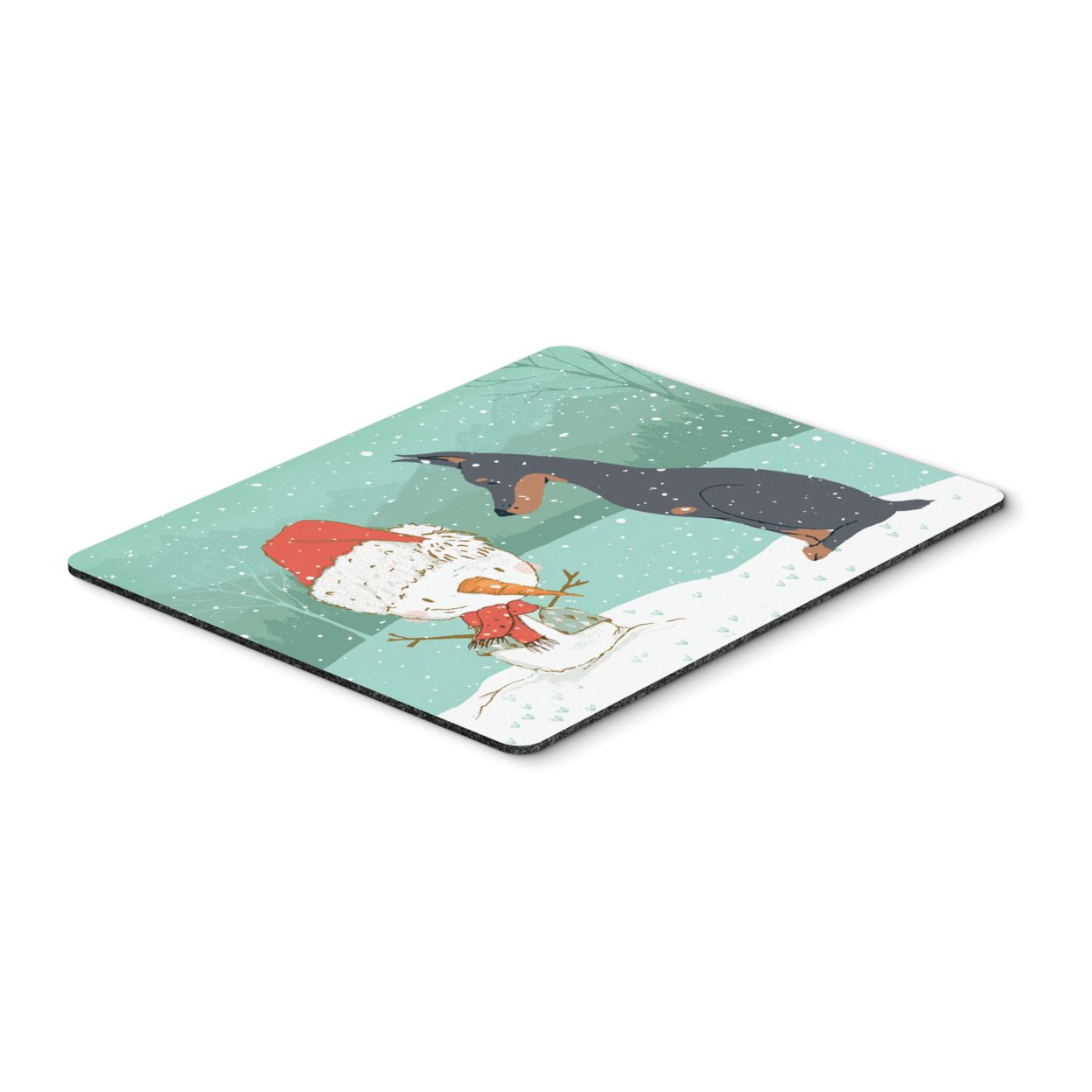 Doberman & Snowman Christmas Mouse Pad, Hot Pad or Trivet