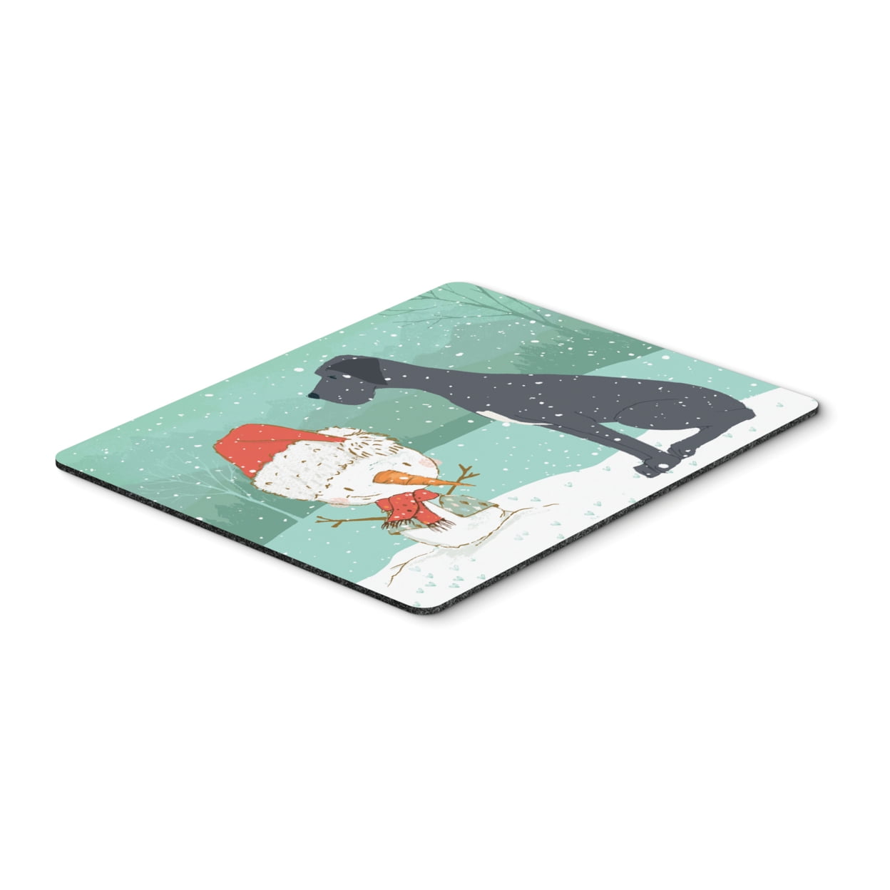 Black Great Dane & Snowman Christmas Mouse Pad, Hot Pad or Trivet