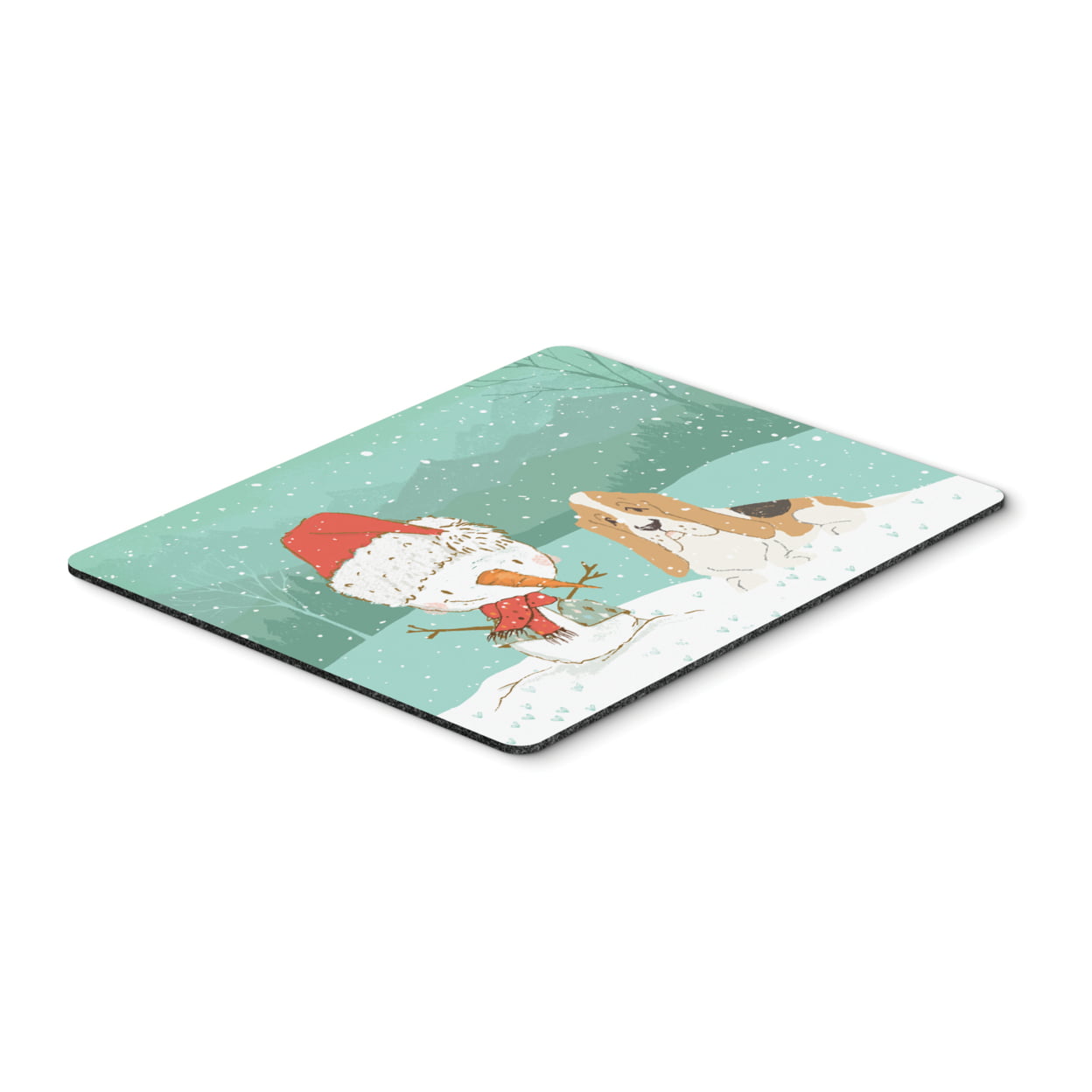 Basset Hound Snowman Christmas Mouse Pad, Hot Pad or Trivet
