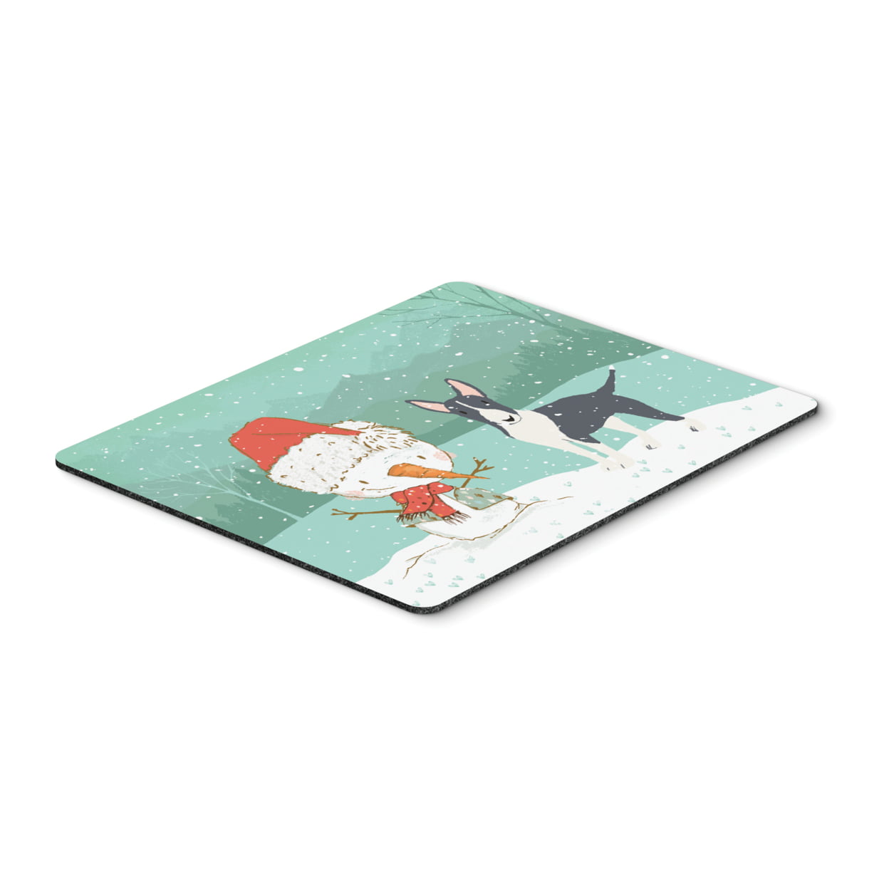 Black Bull Terrier Snowman Christmas Mouse Pad, Hot Pad or Trivet