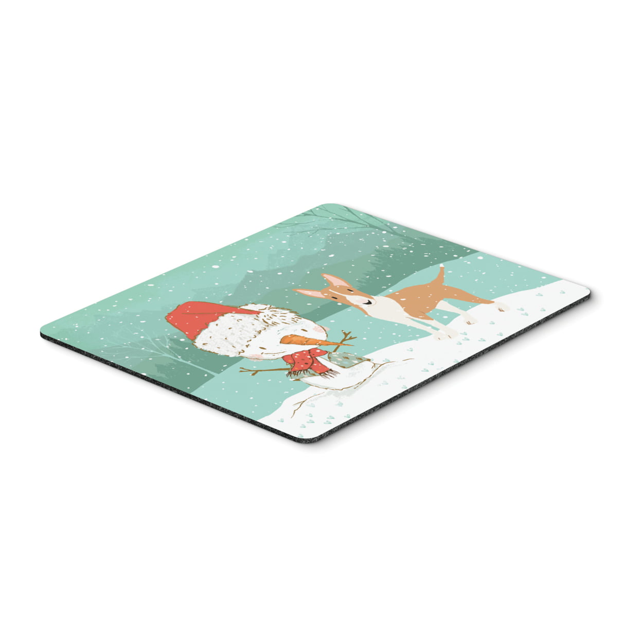 Fawn Bull Terrier Snowman Christmas Mouse Pad, Hot Pad or Trivet