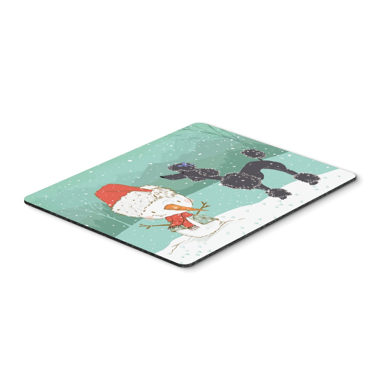 Black Poodle Snowman Christmas Mouse Pad, Hot Pad or Trivet
