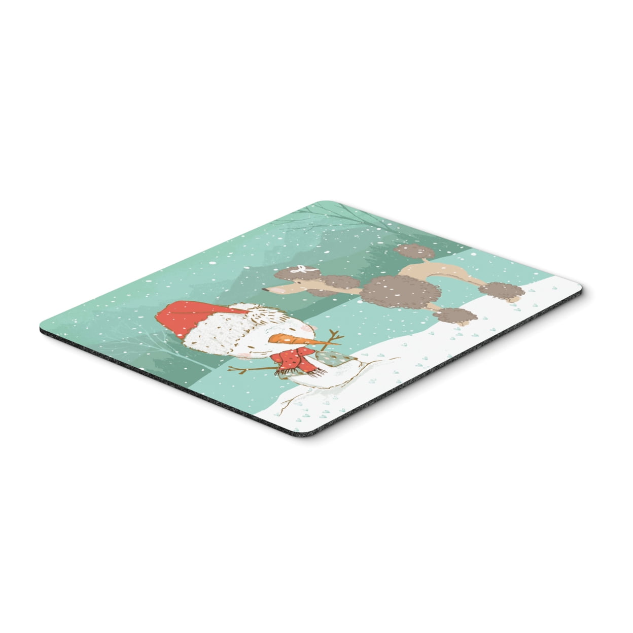 Chocolate Poodle Snowman Christmas Mouse Pad, Hot Pad or Trivet