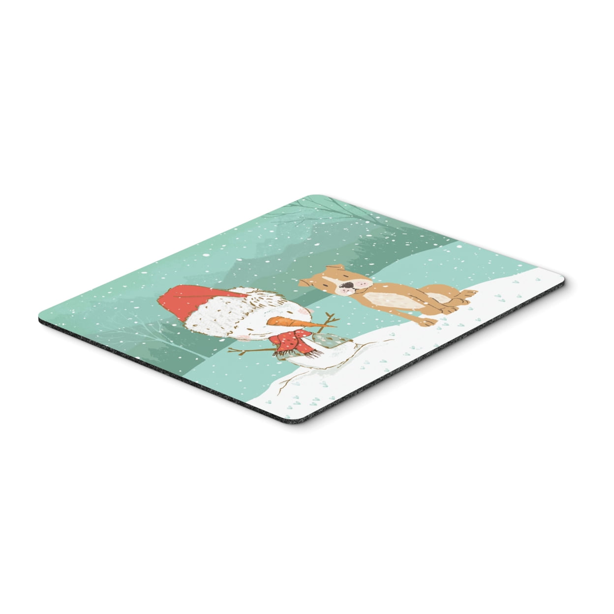 Brown Staffie Snowman Christmas Mouse Pad, Hot Pad or Trivet