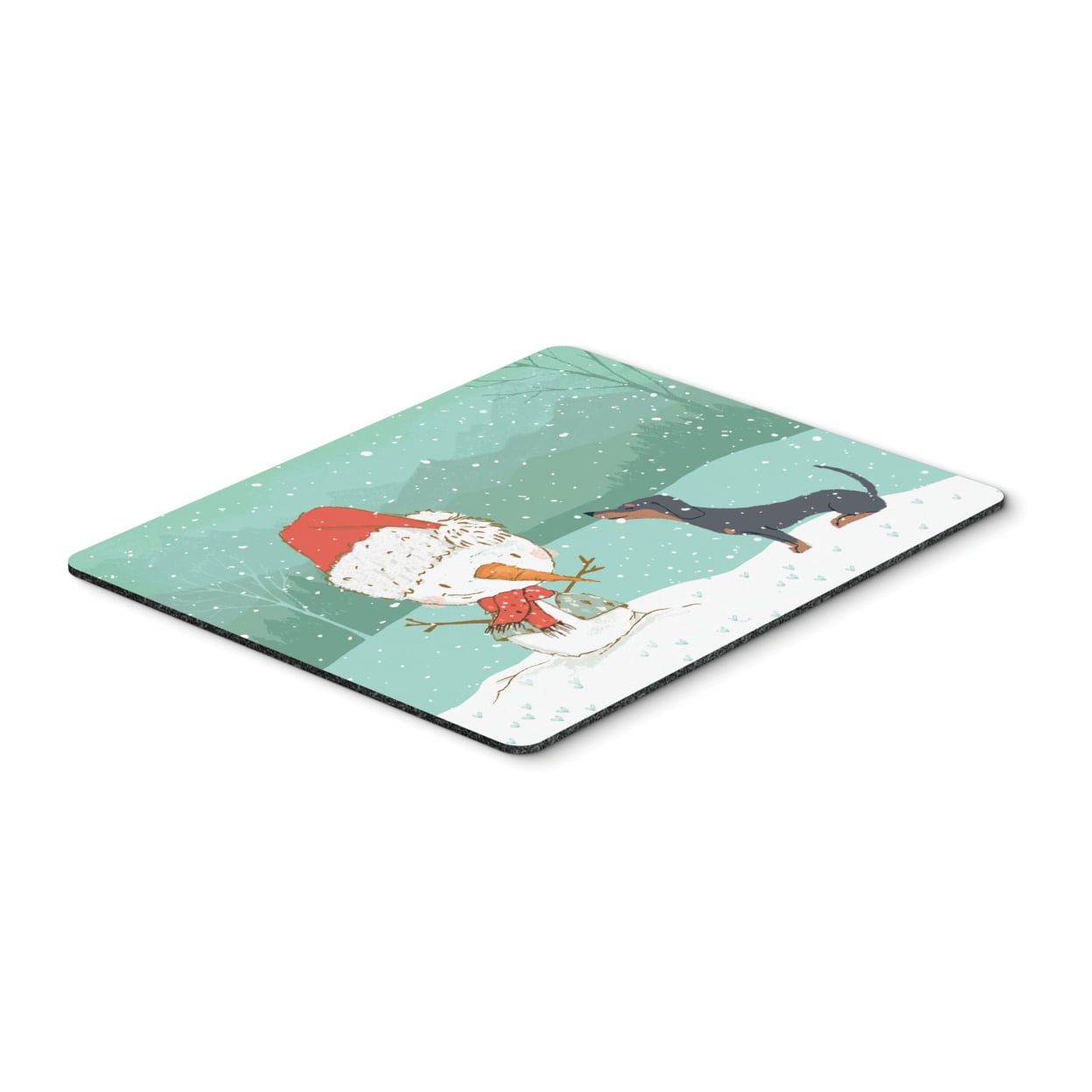 Black Tan Dachshund Snowman Christmas Mouse Pad, Hot Pad or Trivet