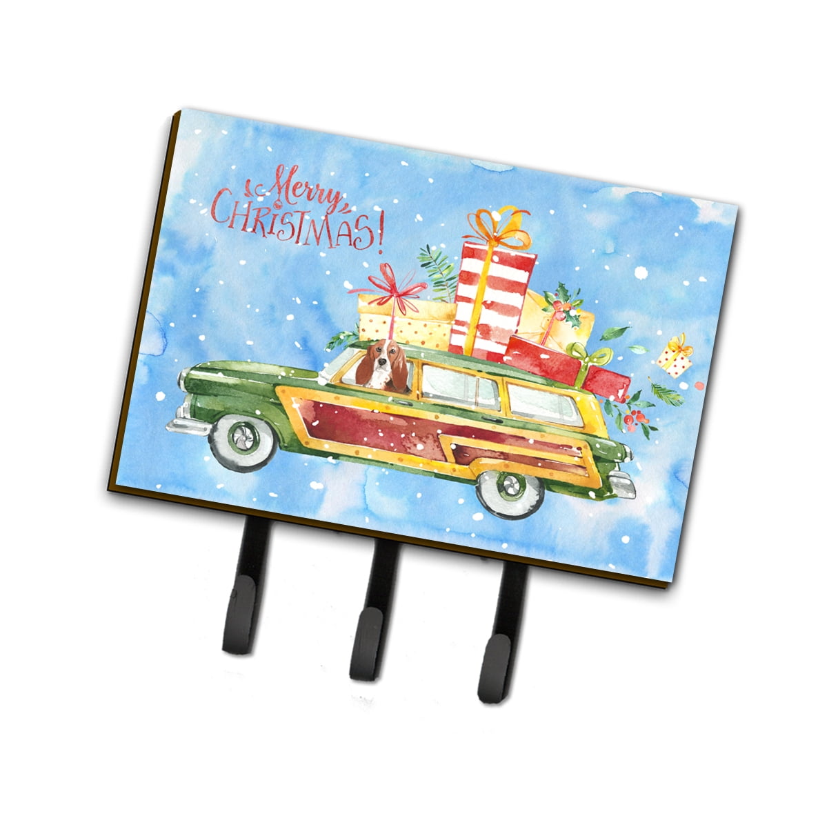 Merry Christmas Basset Hound Leash or Key Holder