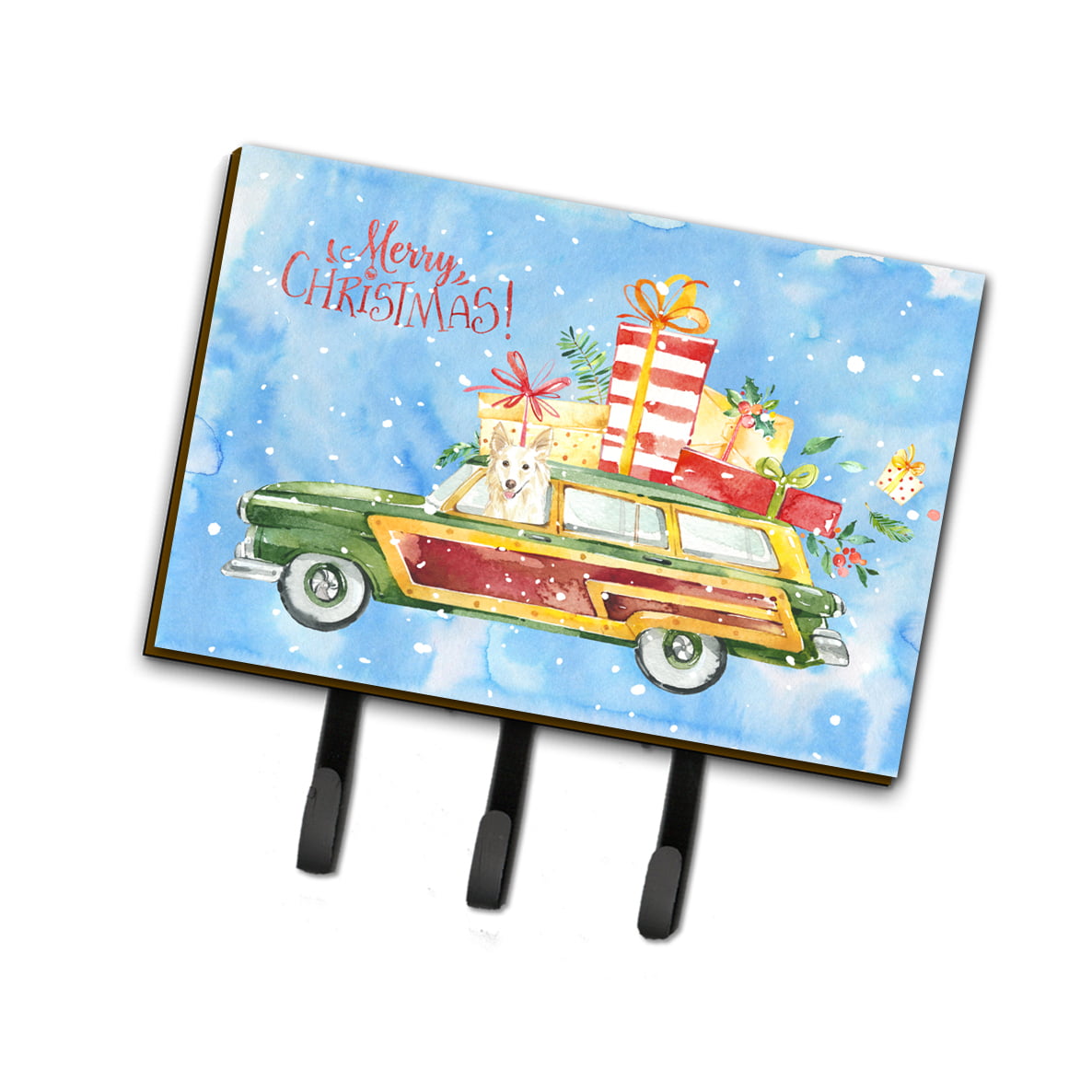 CK2429TH68 Merry Christmas White Collie Leash or Key Holder