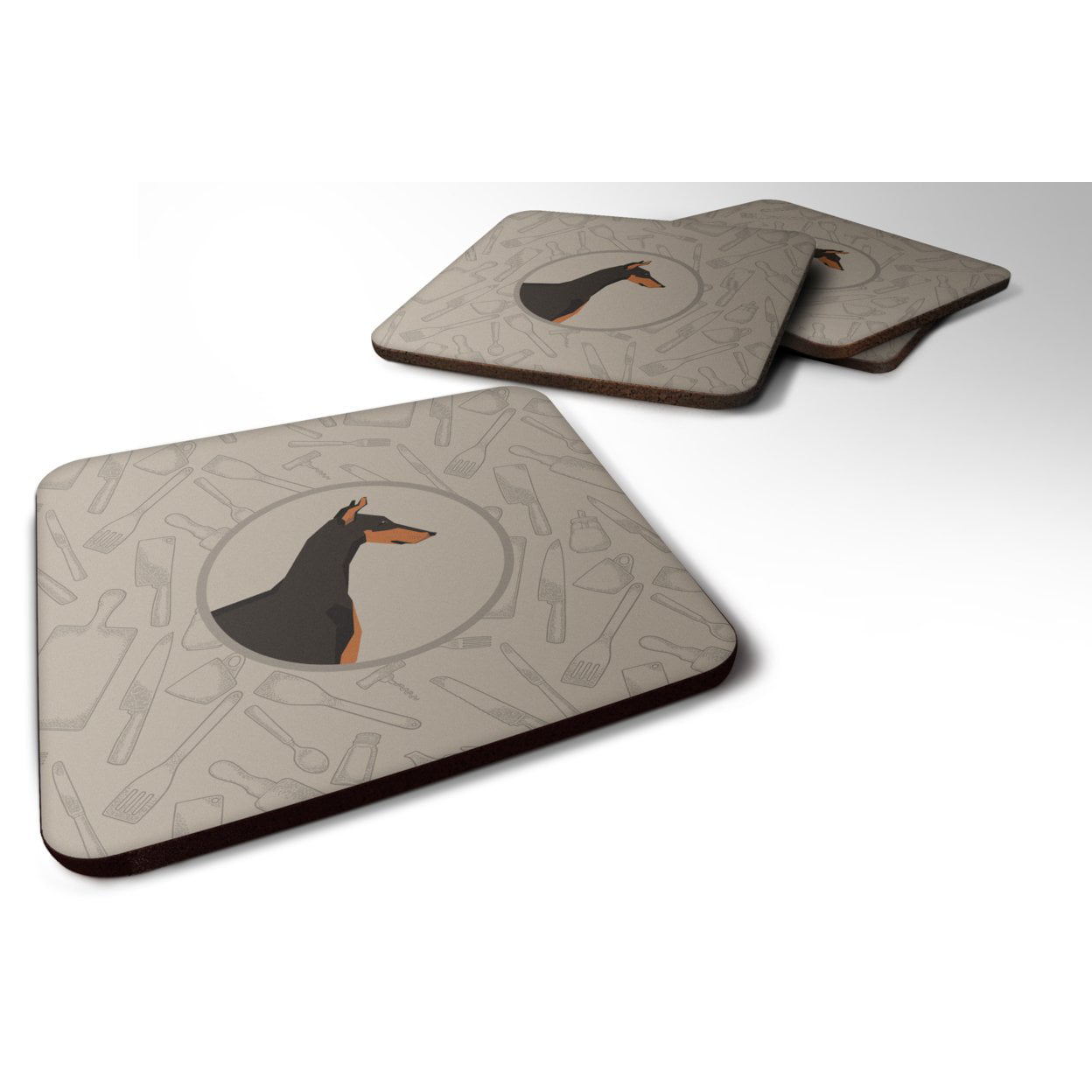 Picture of Carolines Treasures CK2182FC Doberman Pinscher in the Kitchen Foam Coasters - Set of 4