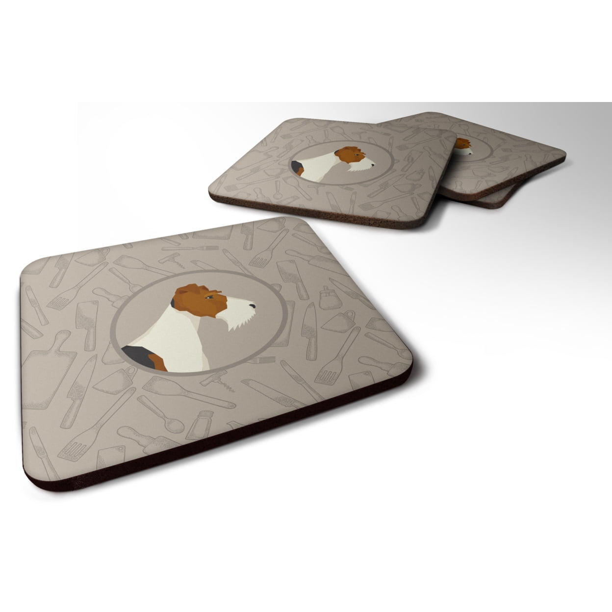 Picture of Carolines Treasures CK2185FC Fox Terrier in the Kitchen Foam Coasters - Set of 4