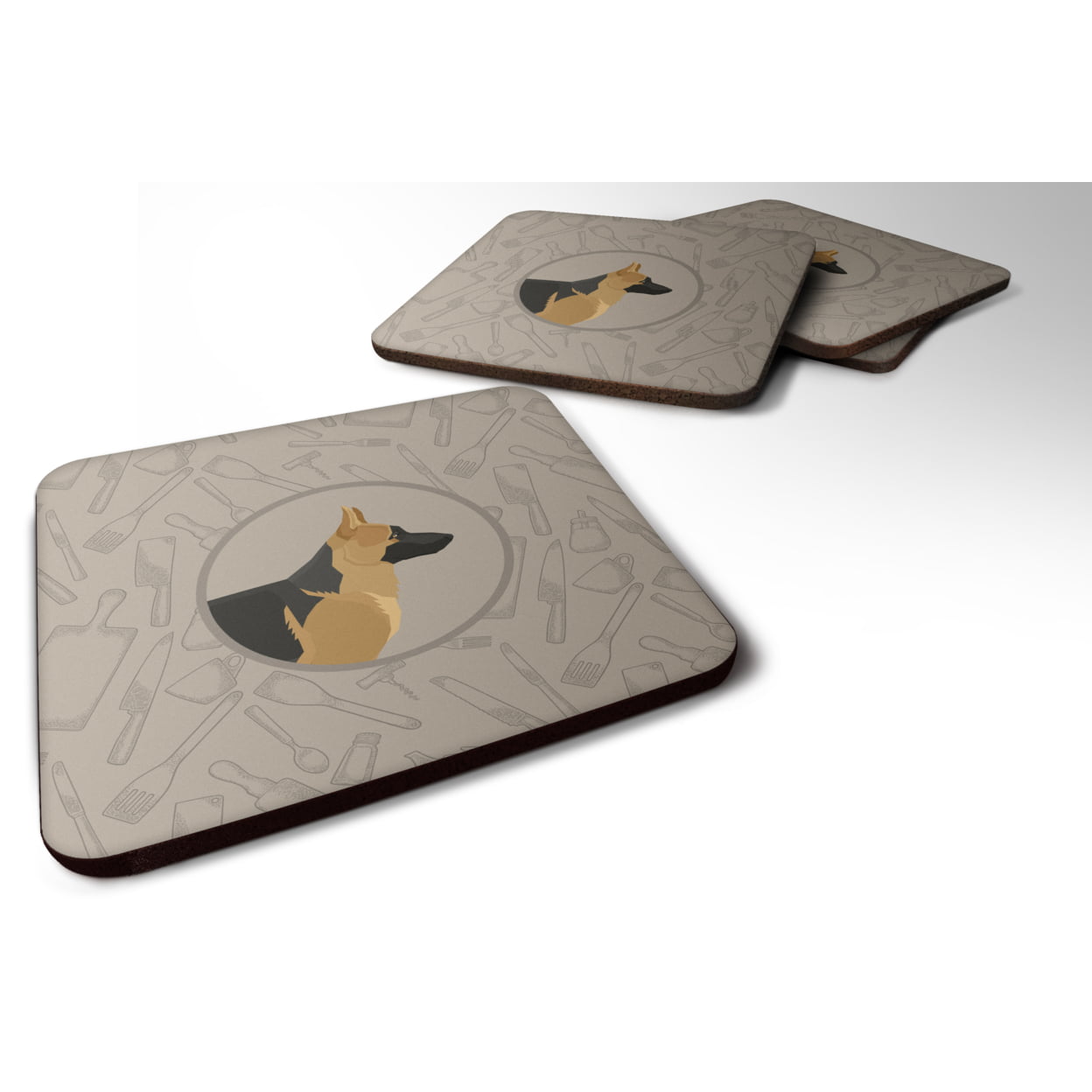 Picture of Carolines Treasures CK2187FC German Shepherd in the Kitchen Foam Coasters - Set of 4