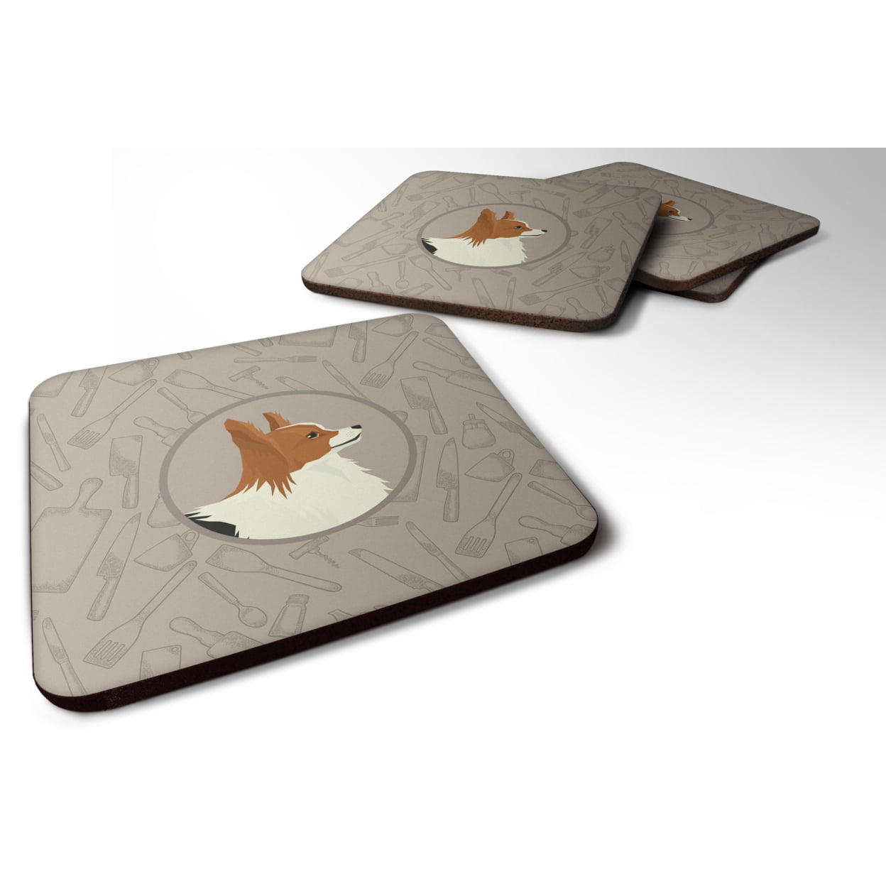 Picture of Carolines Treasures CK2200FC Papillon in the Kitchen Foam Coasters - Set of 4